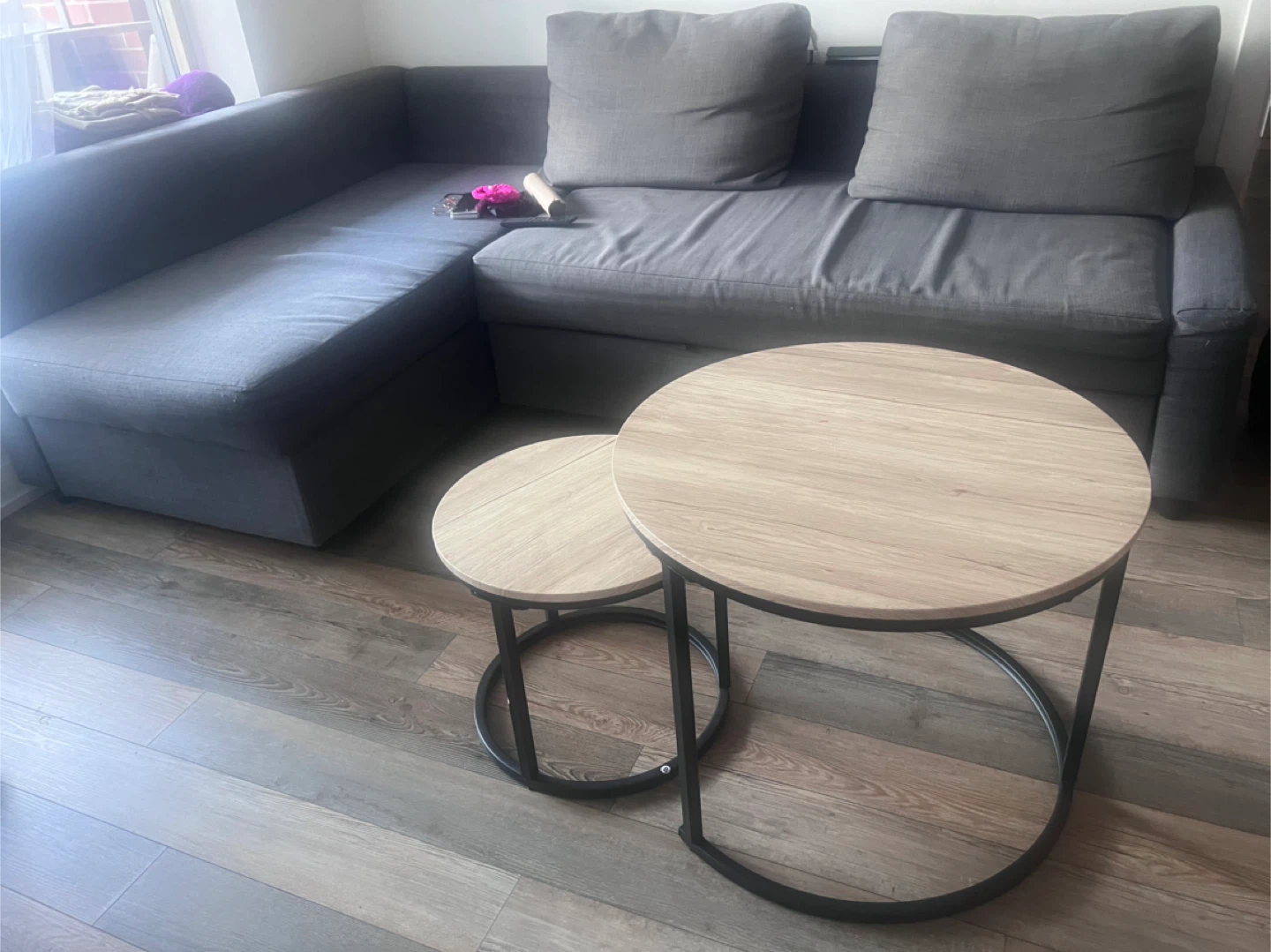 HOJINLINERO Round Coffee Table Set of 2