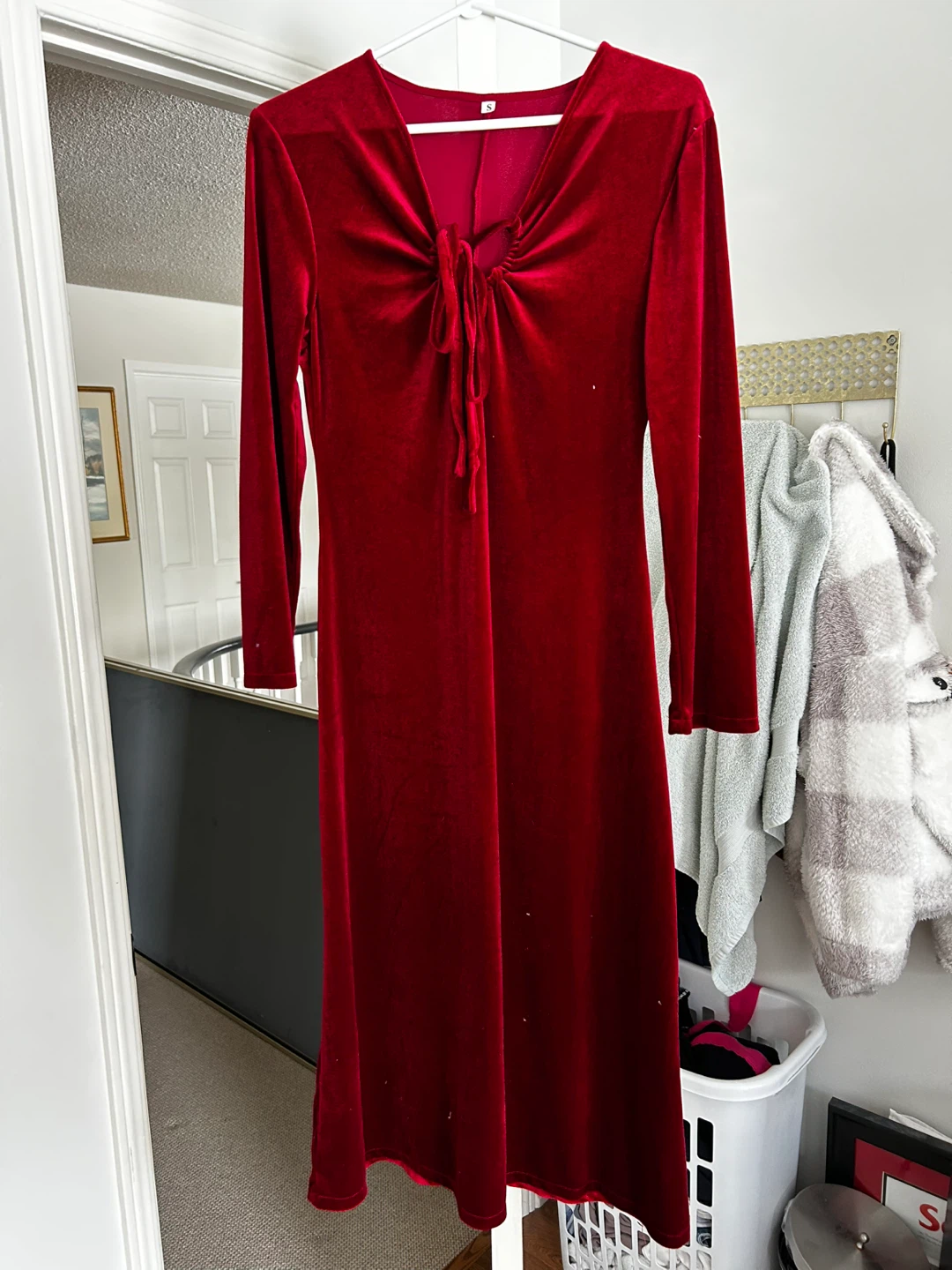 Red Velvet Long Sleeve Dress, Size S