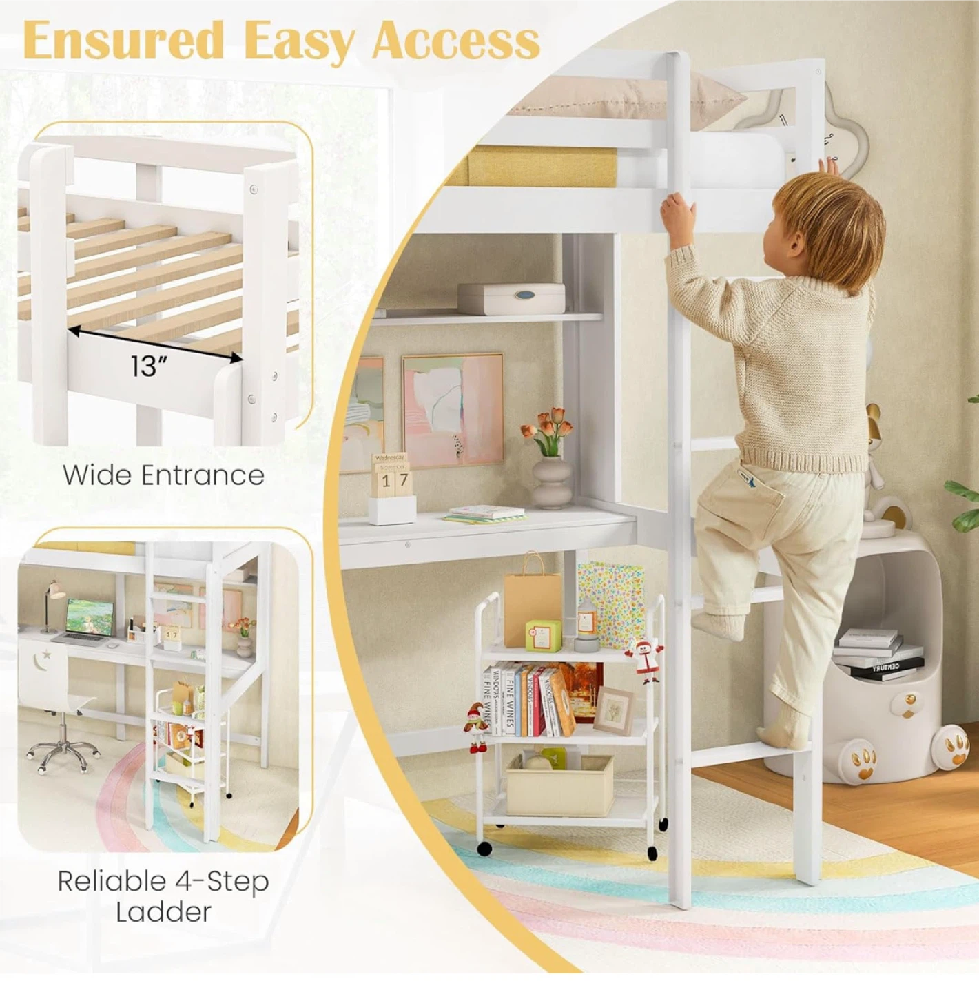 White Loft Bed with Desk - photo 2