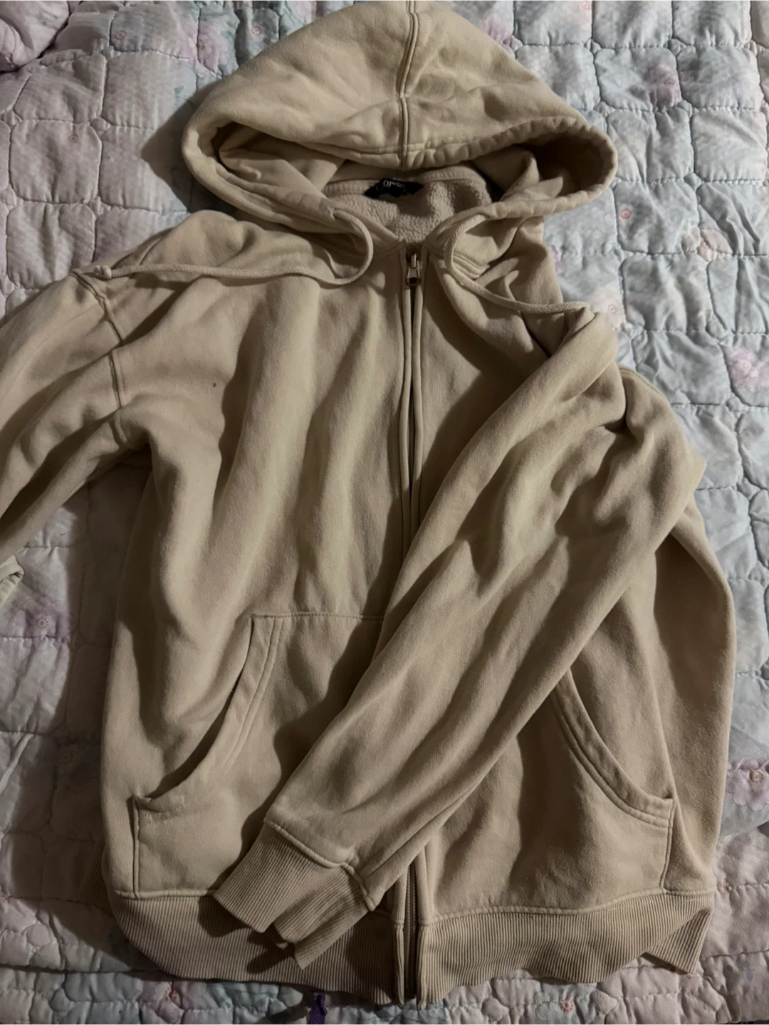 Beige Zip-Up Hoodie