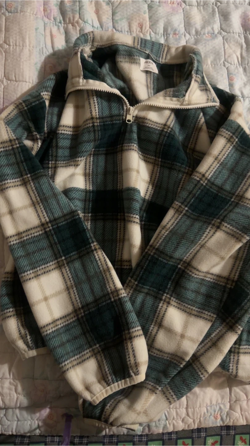 Fleece Quarter zip Pullover - Green Plaid - photo 2