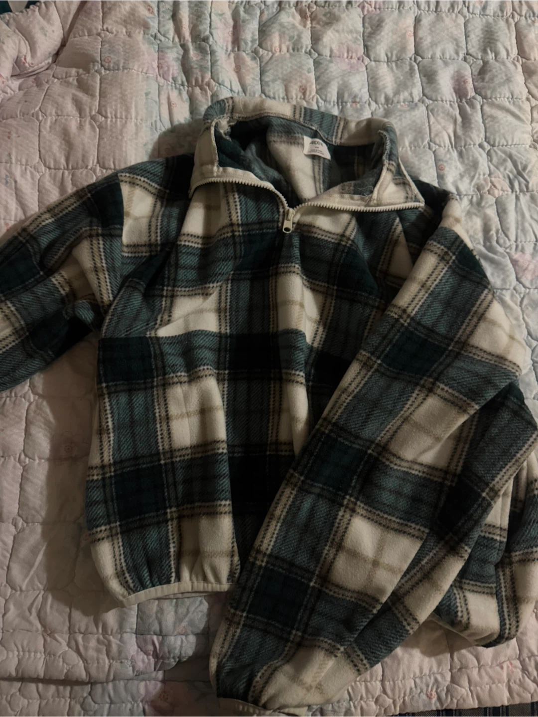 Fleece Quarter zip Pullover - Green Plaid