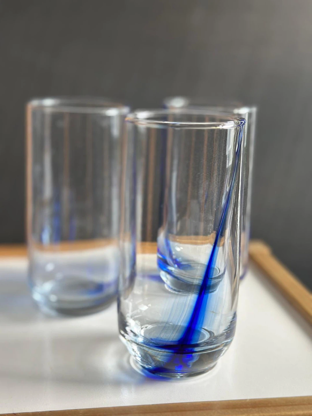 Set of 3 Blue Swirl Drinking Glasses - photo 2