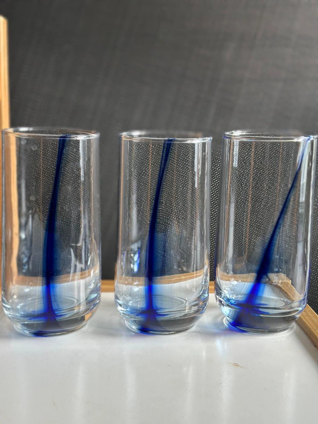 Set of 3 Blue Swirl Drinking Glasses
