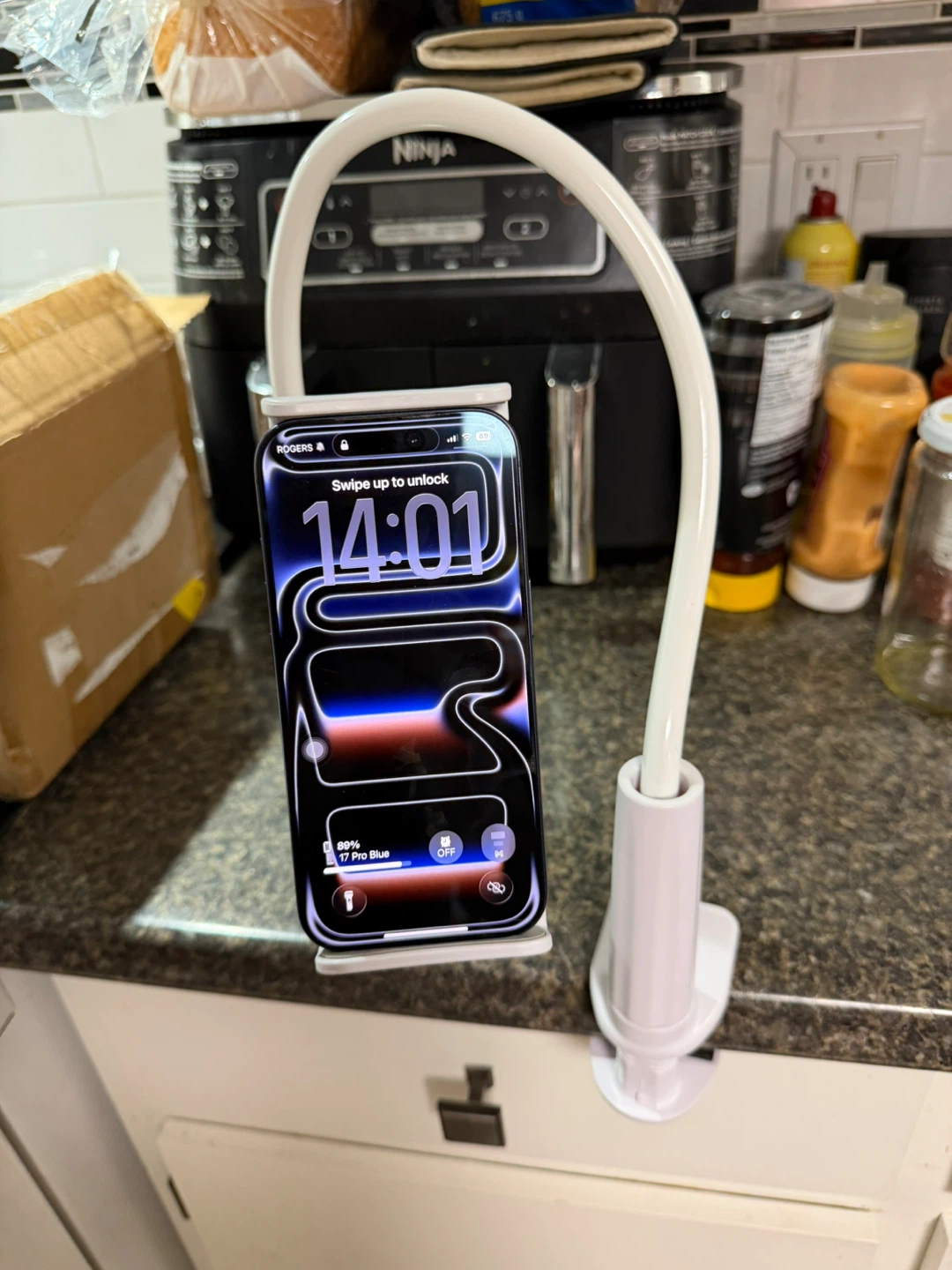 White Gooseneck Phone Holder