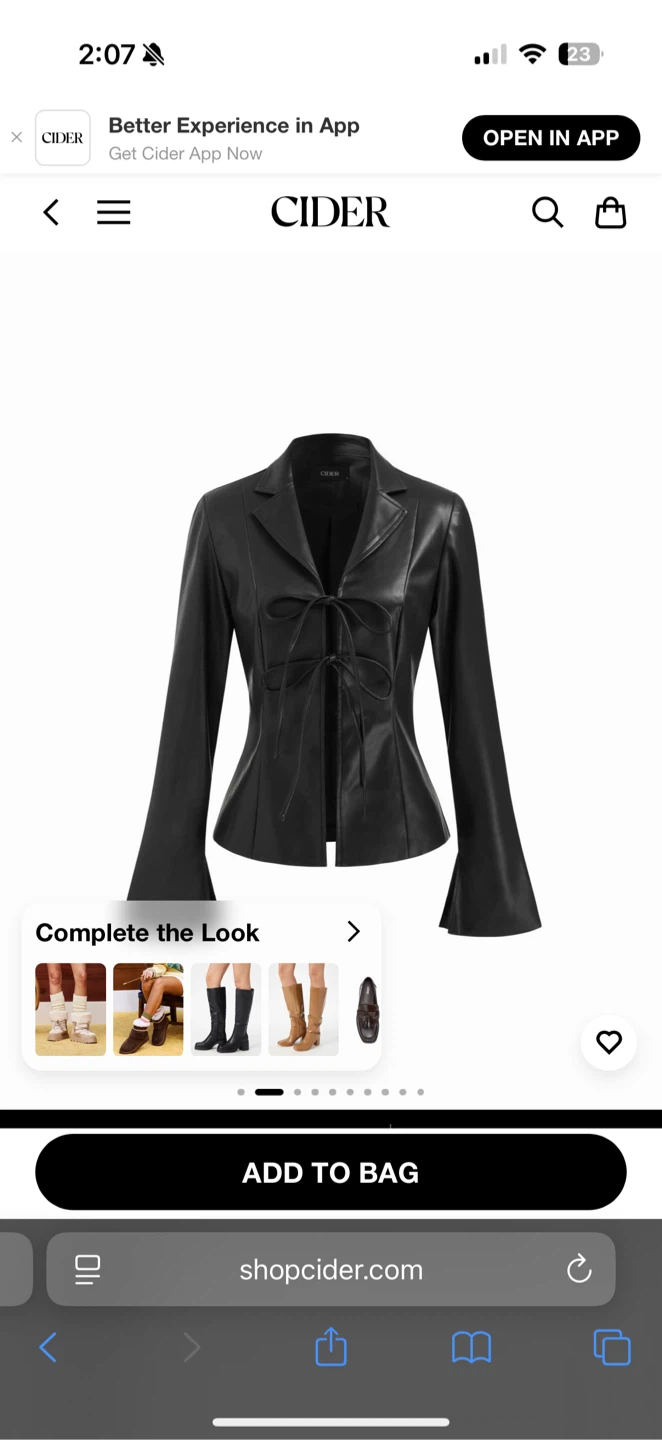Cider Black Faux Leather Tie Front Blazer