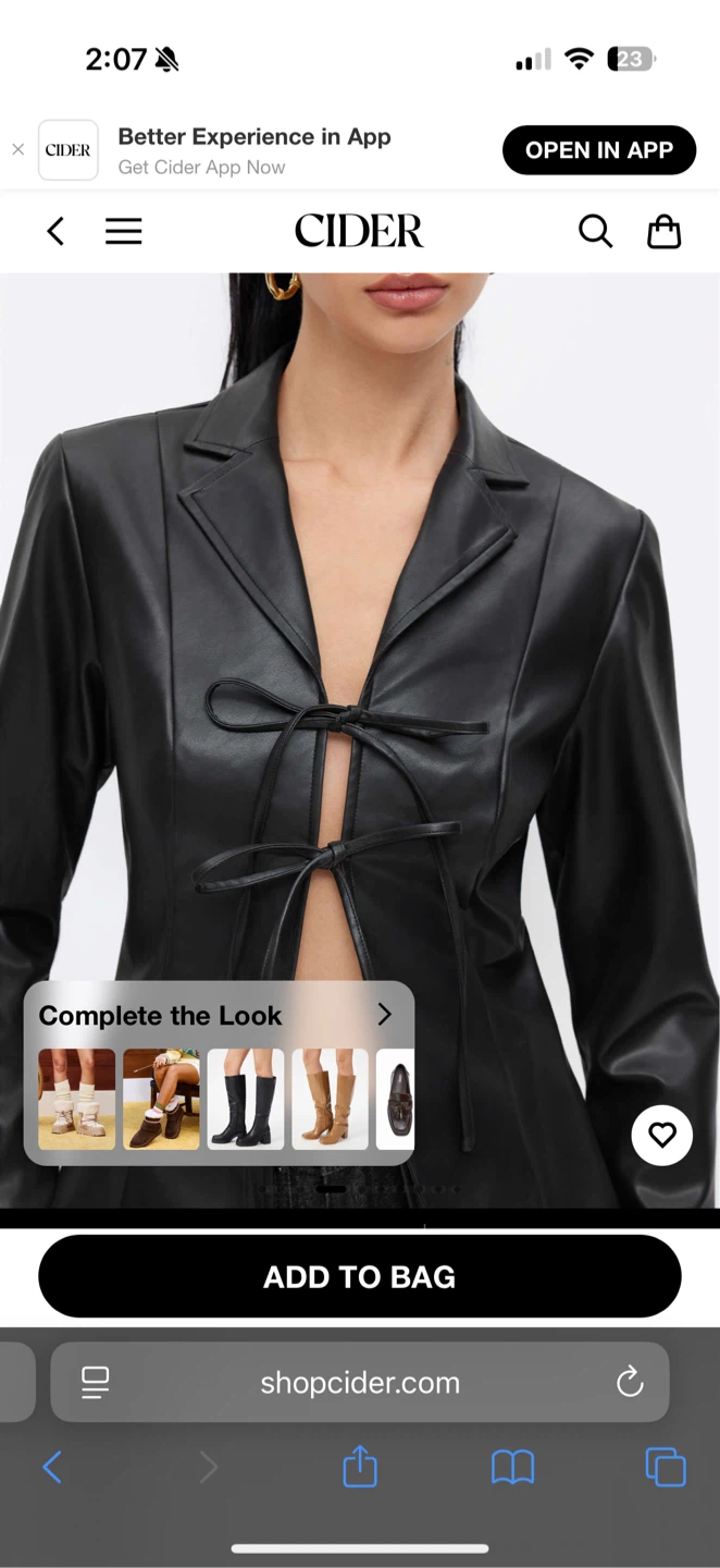 Cider Black Faux Leather Tie Front Blazer - photo 3