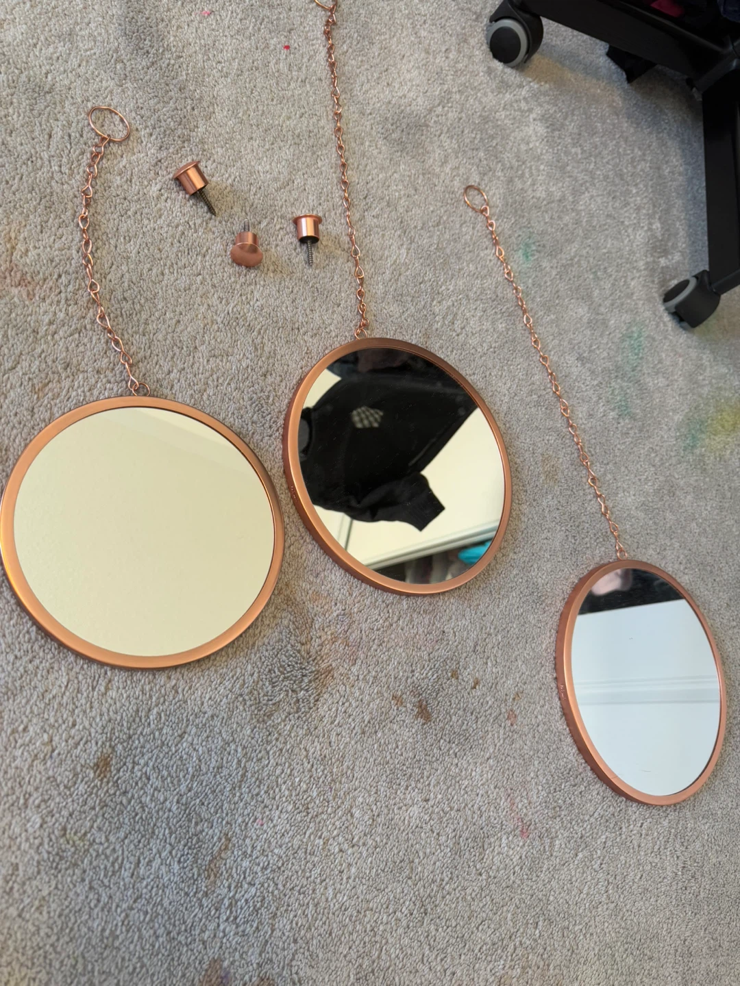 Set of 3 Hanging Mirrors with Copper Chain