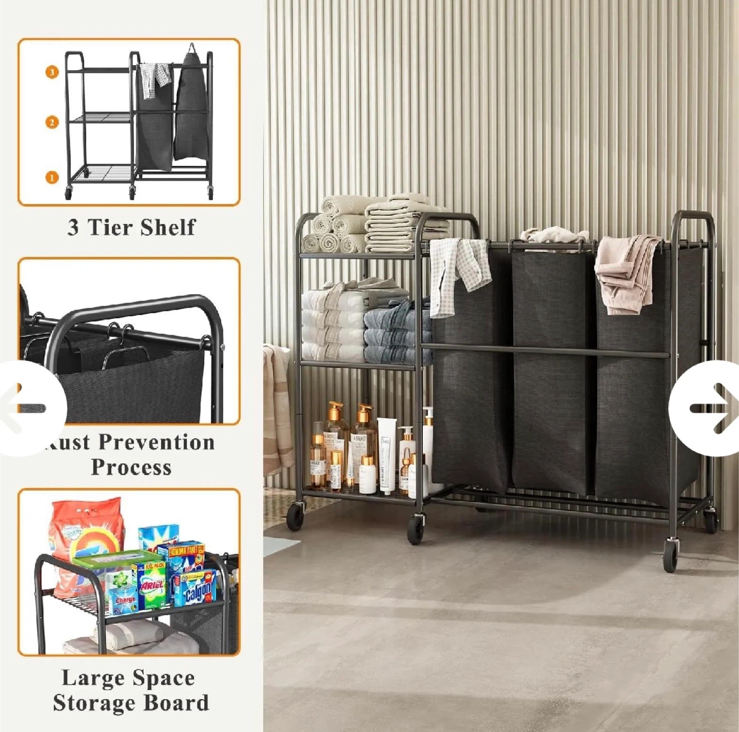 Rolling Laundry Sorter with Shelves - photo 4