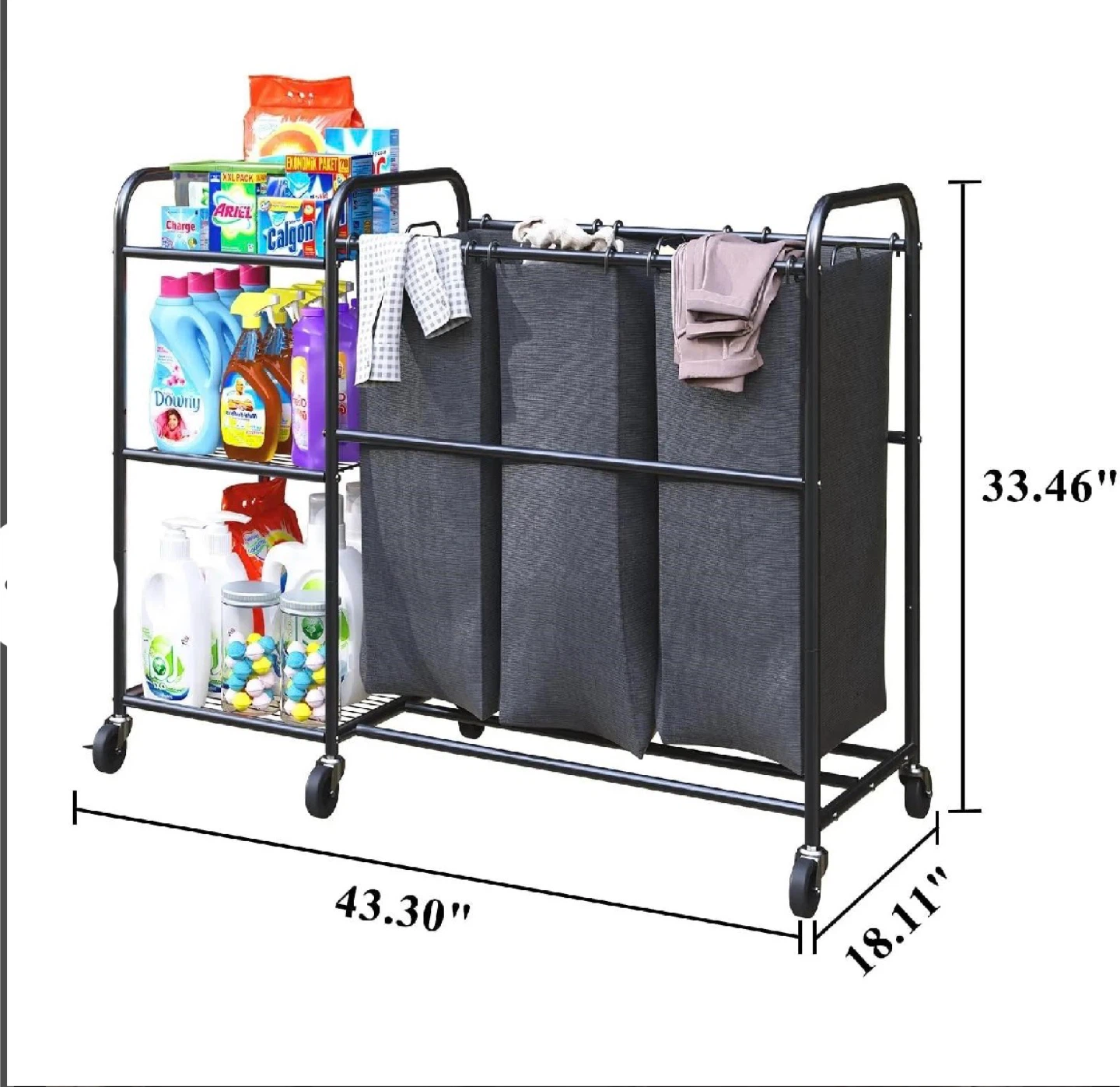 Rolling Laundry Sorter with Shelves - photo 2