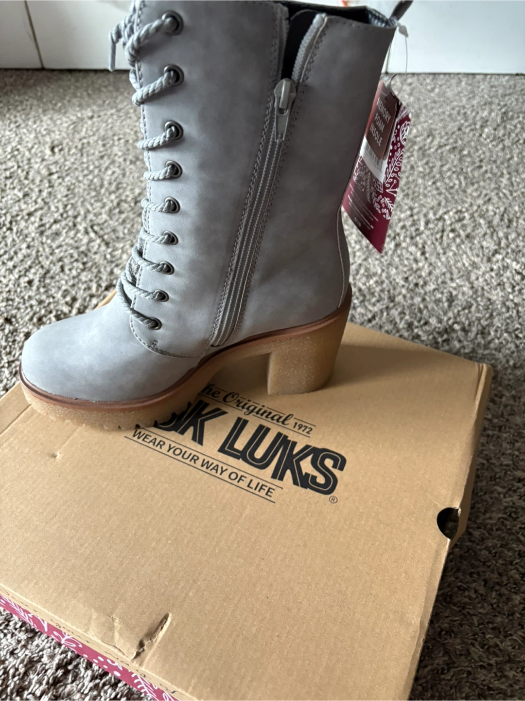 MUK LUKS Grey Lace-Up Boots, Size 8