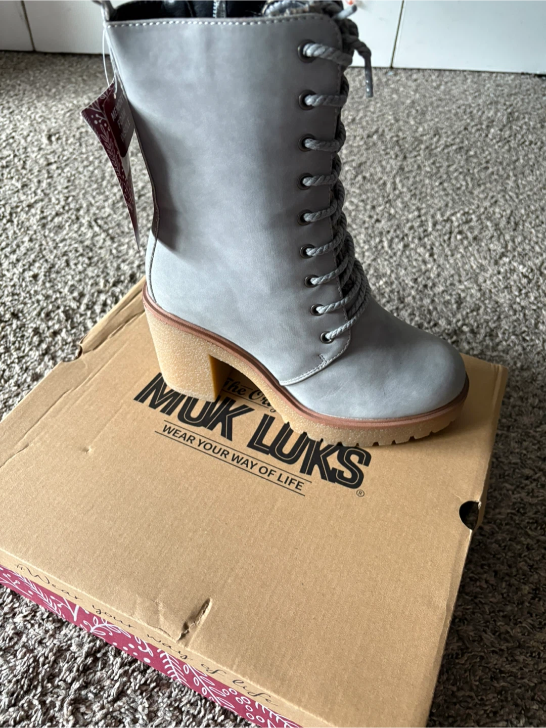 MUK LUKS Grey Lace-Up Boots, Size 8 - photo 2