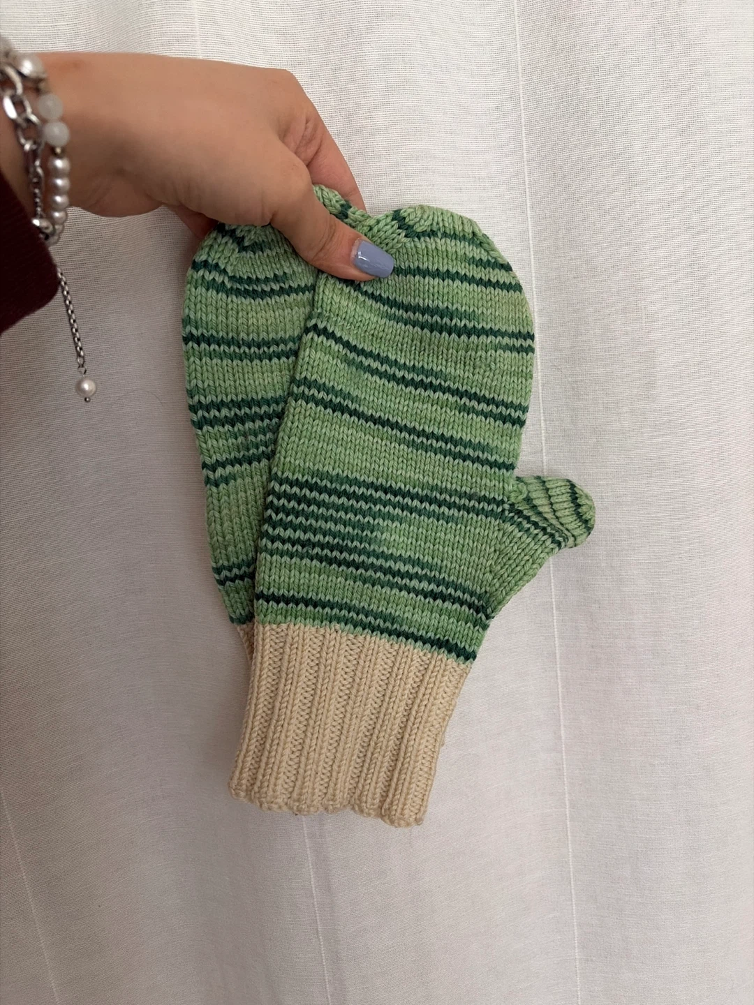 Striped Green Knit Mittens
