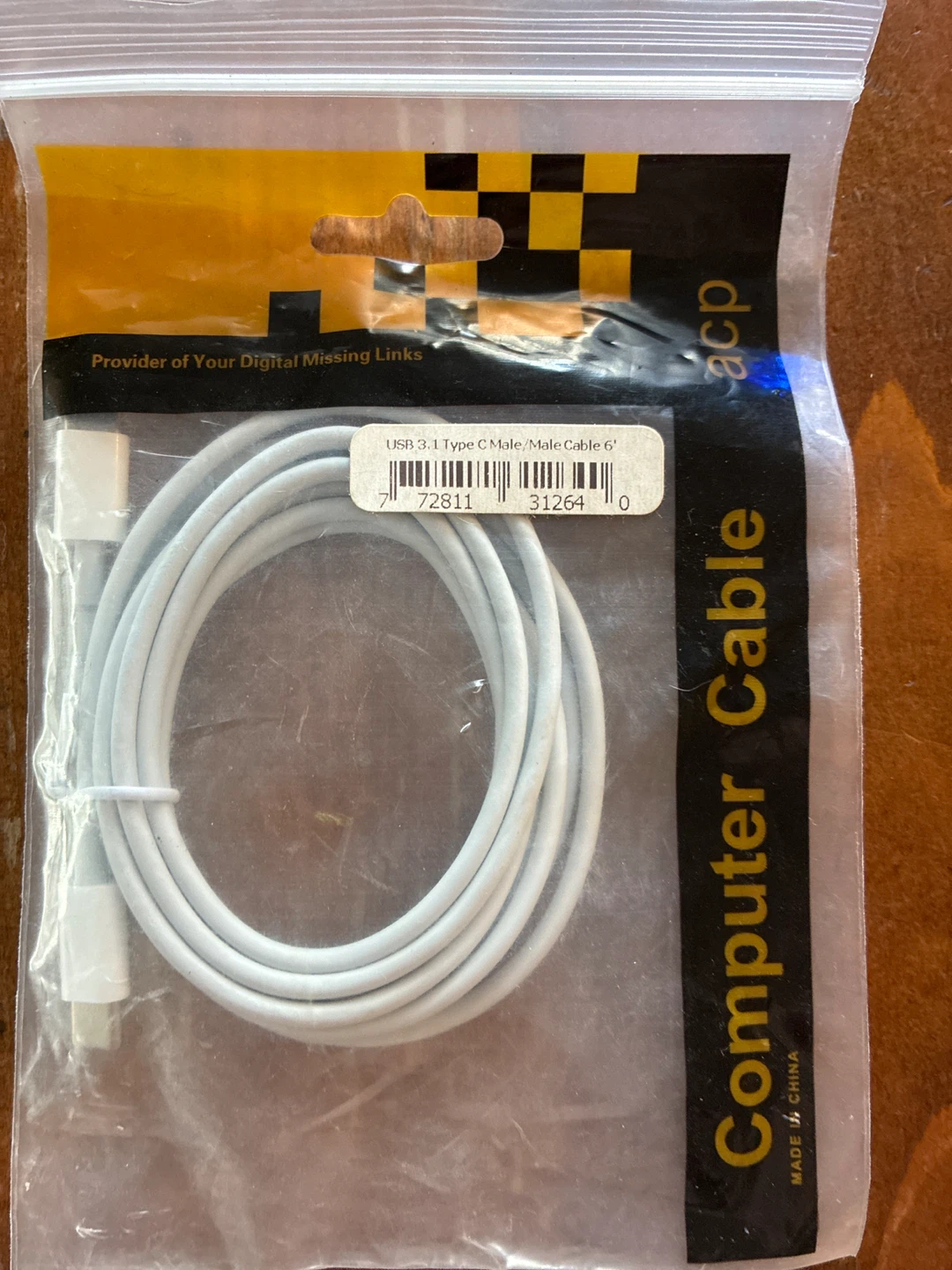 New ACP USB 3.1 Type C Male/Male Cable 6'
