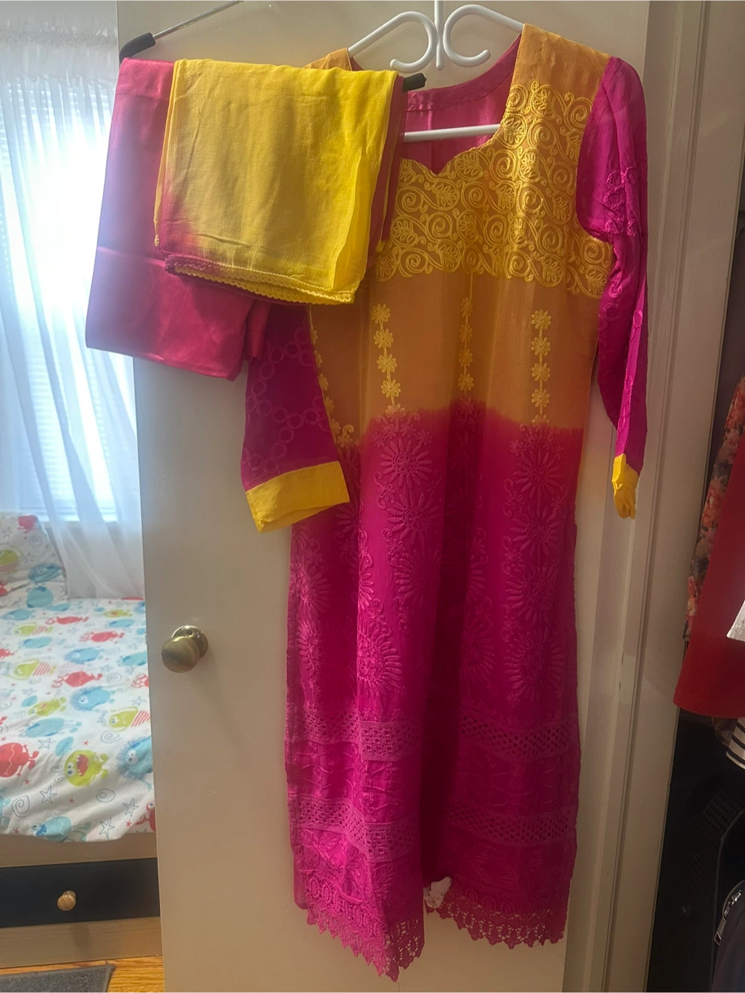 Pink & Yellow Embroidered Salwar Kameez