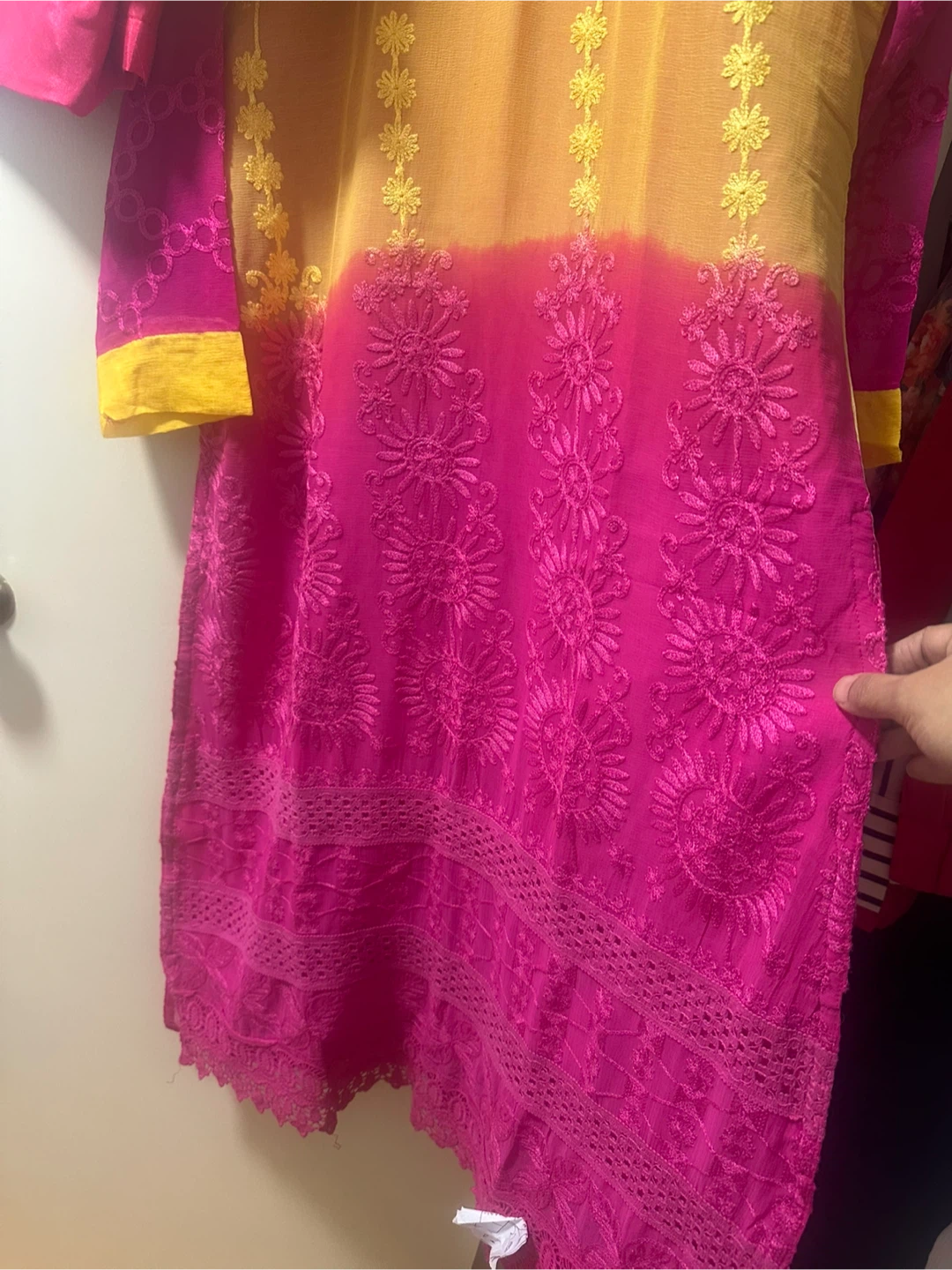 Pink & Yellow Embroidered Salwar Kameez - photo 2