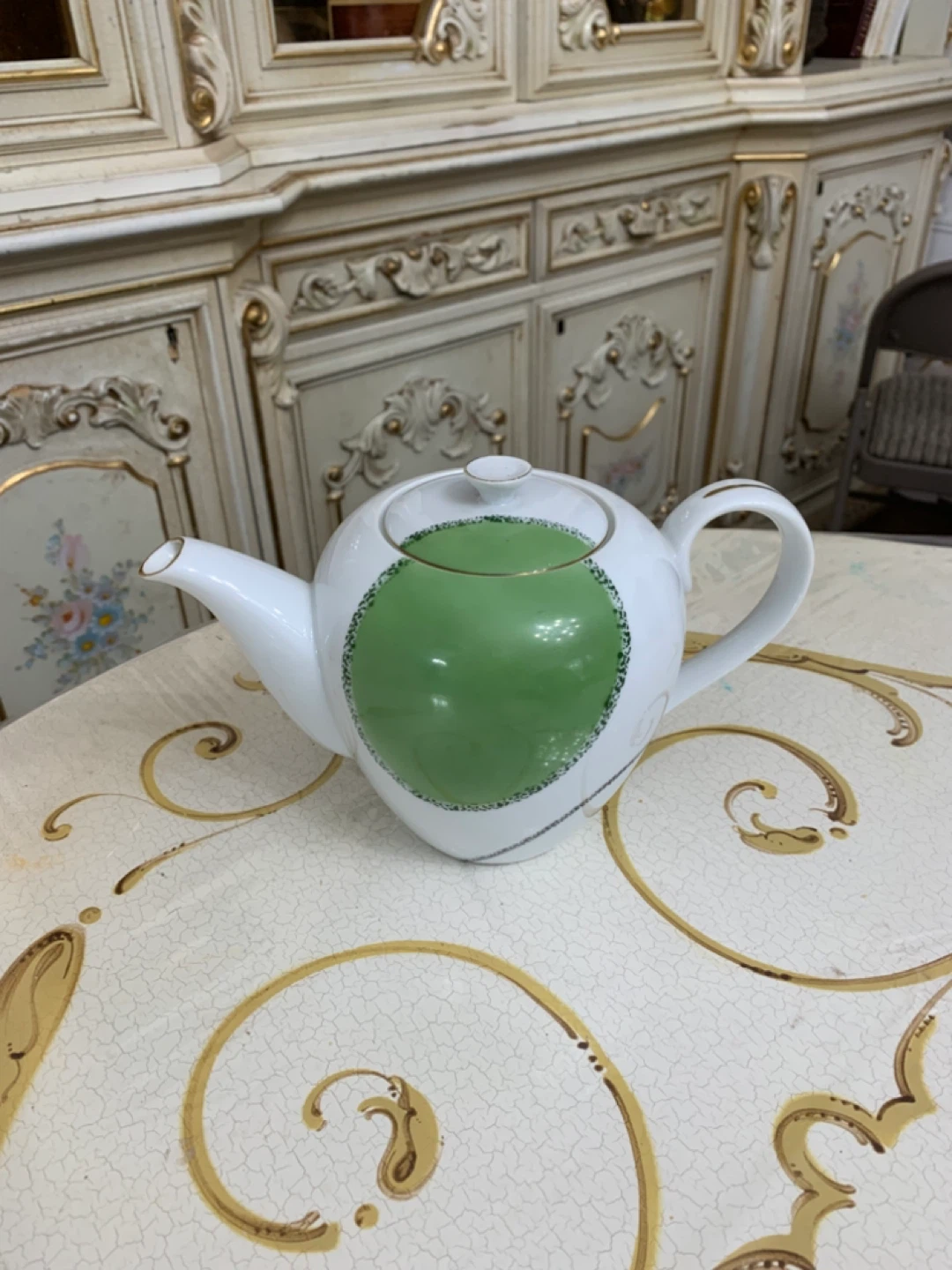 Yamato China Green & White Teapot