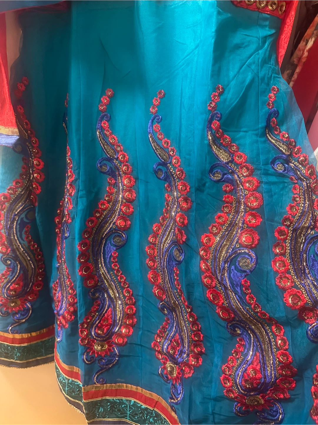 Embroidered Anarkali Dress - Red & Blue - photo 3