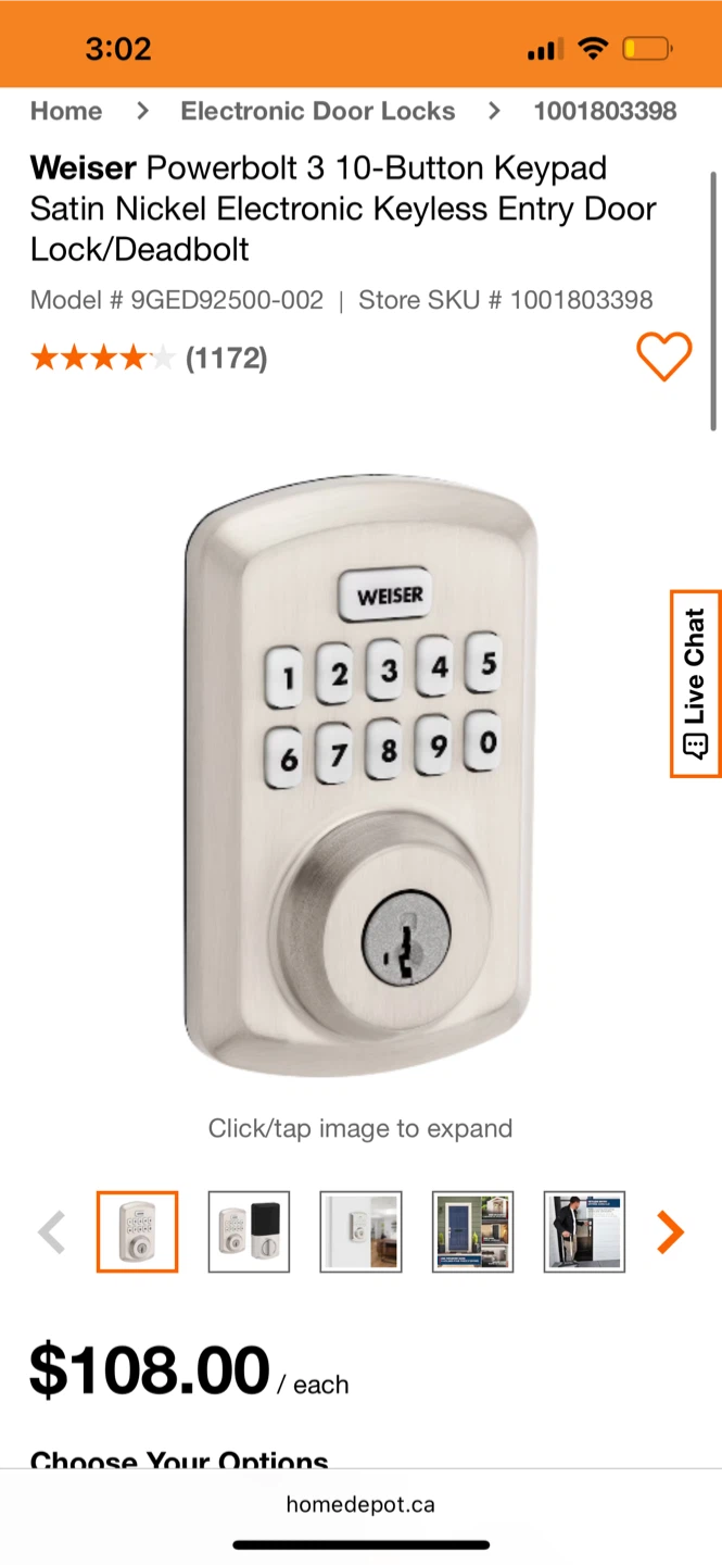 Weiser Powerbolt 3 Keypad Deadbolt - Satin Nickel