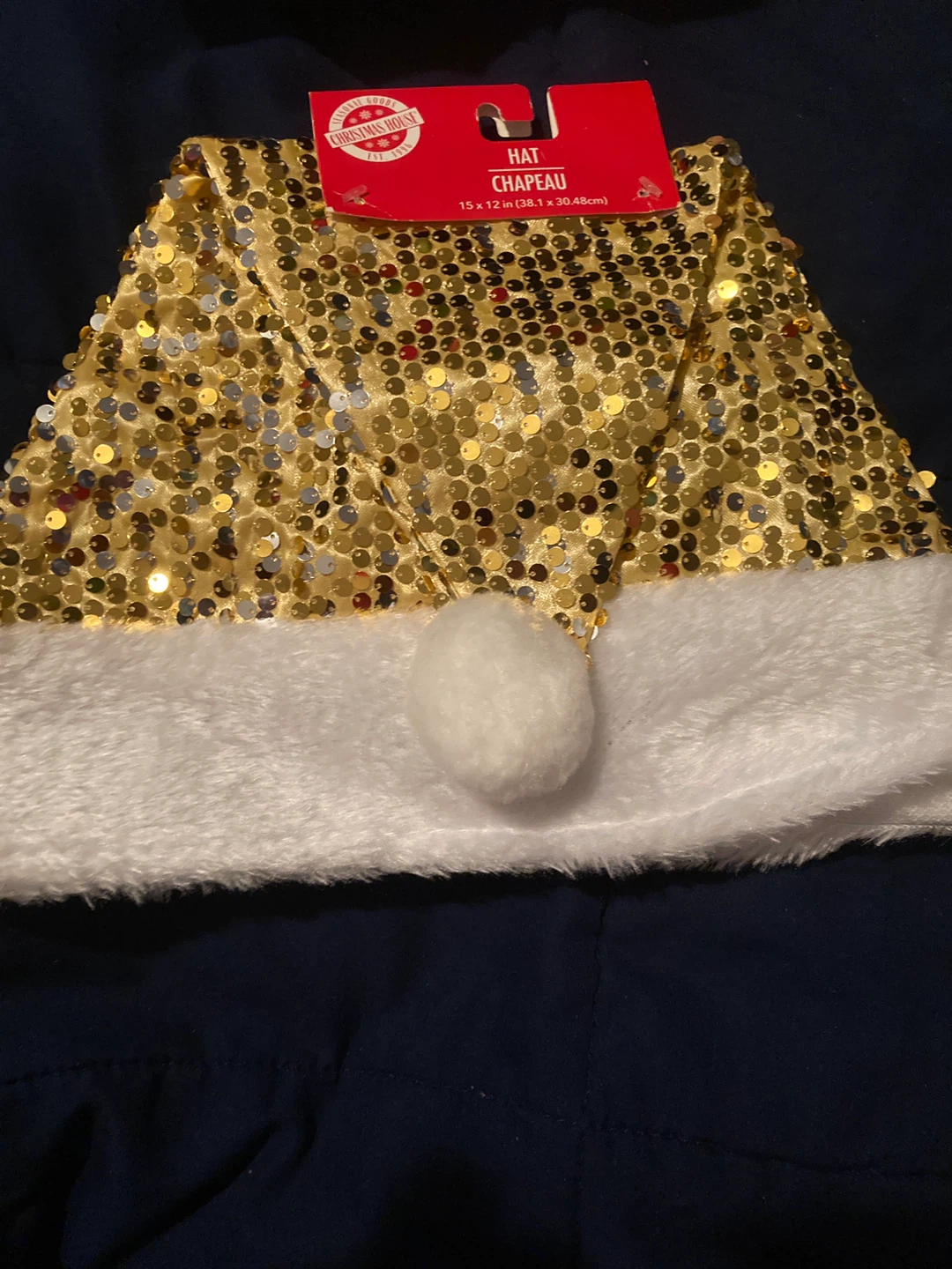 Christmas House Gold Sequin Santa Hat - New