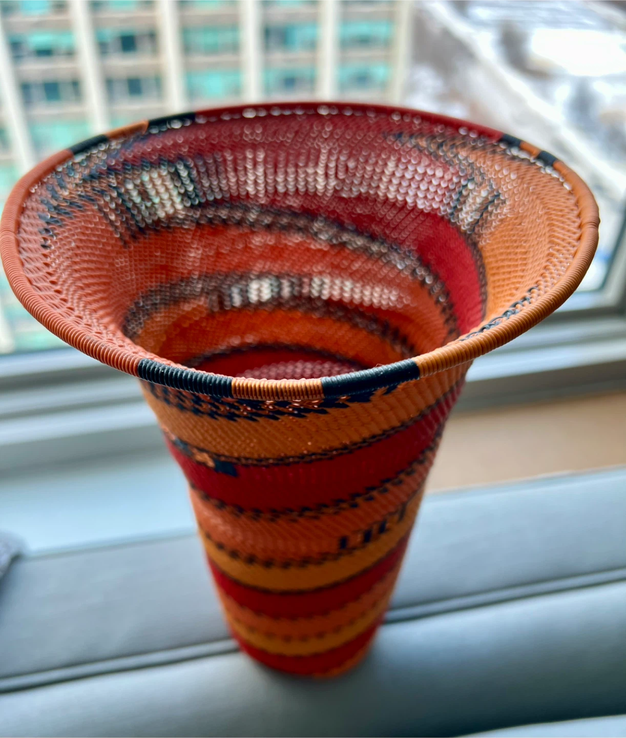 Handwoven Vase - Red, Orange, Black - 9" Tall - photo 2