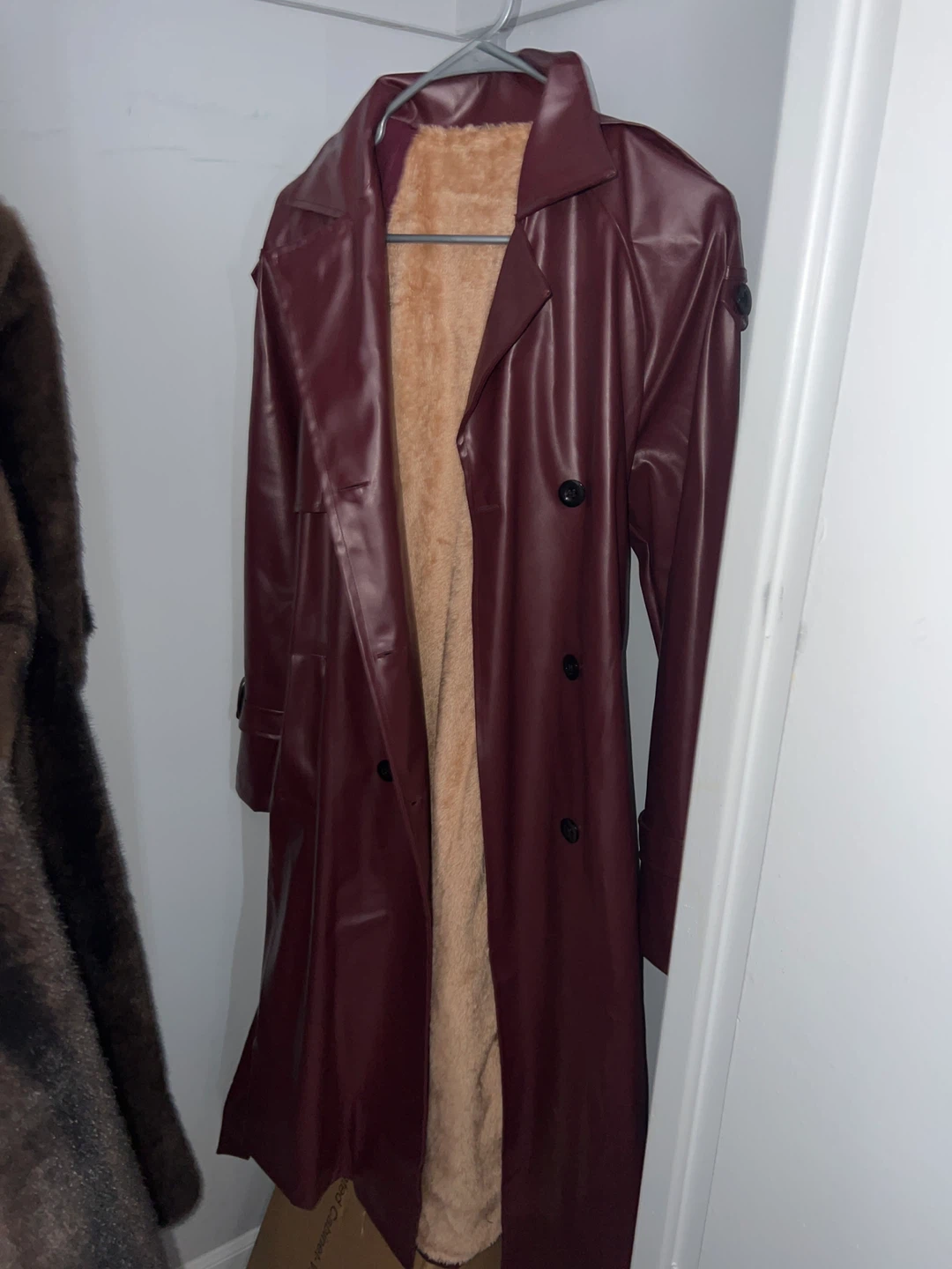 SHEIN Burgundy Faux Leather Trench Coat - XS - photo 5