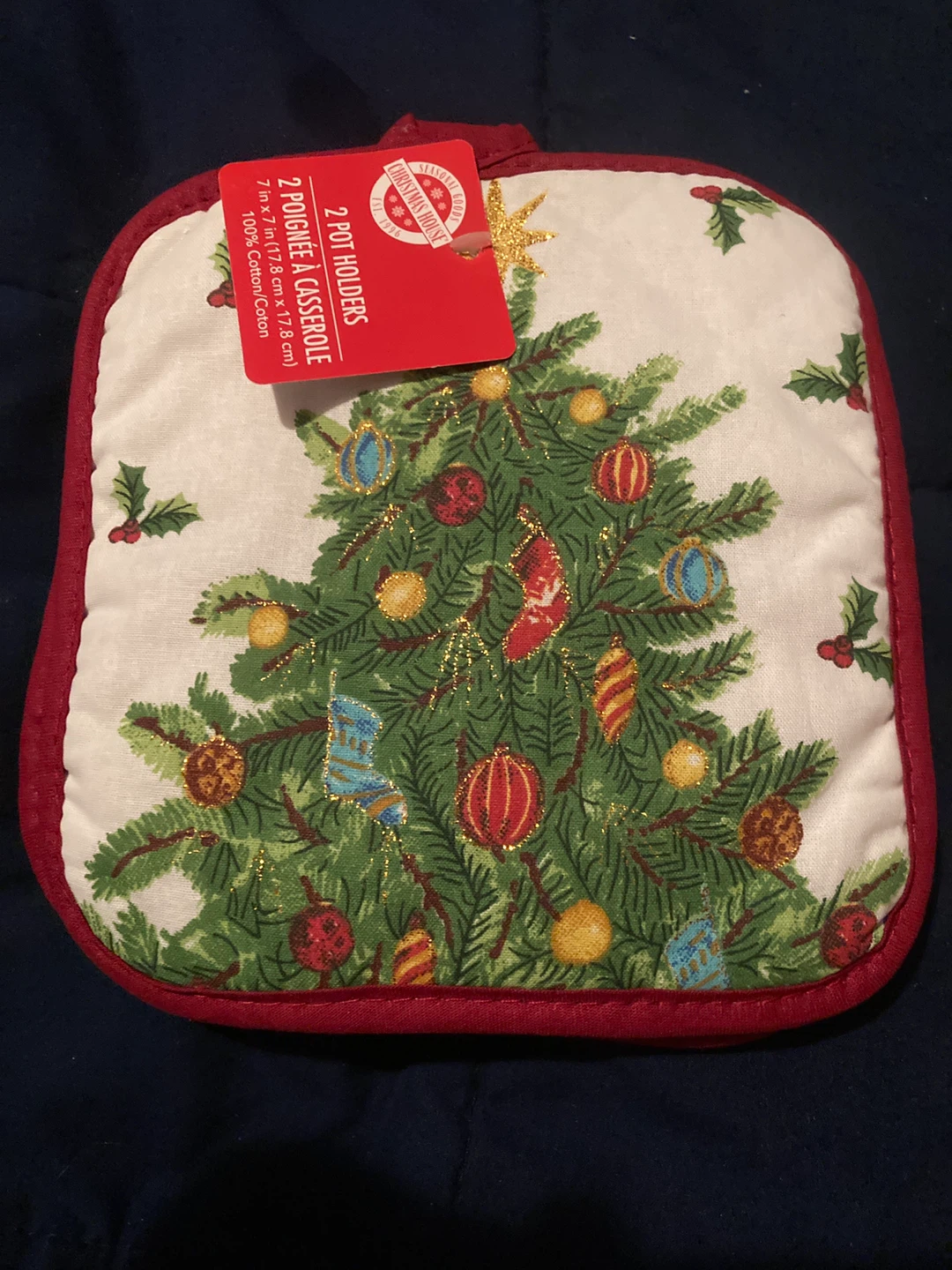 Holiday Sparkling Golden Christmas Tree design Pot Holders - New