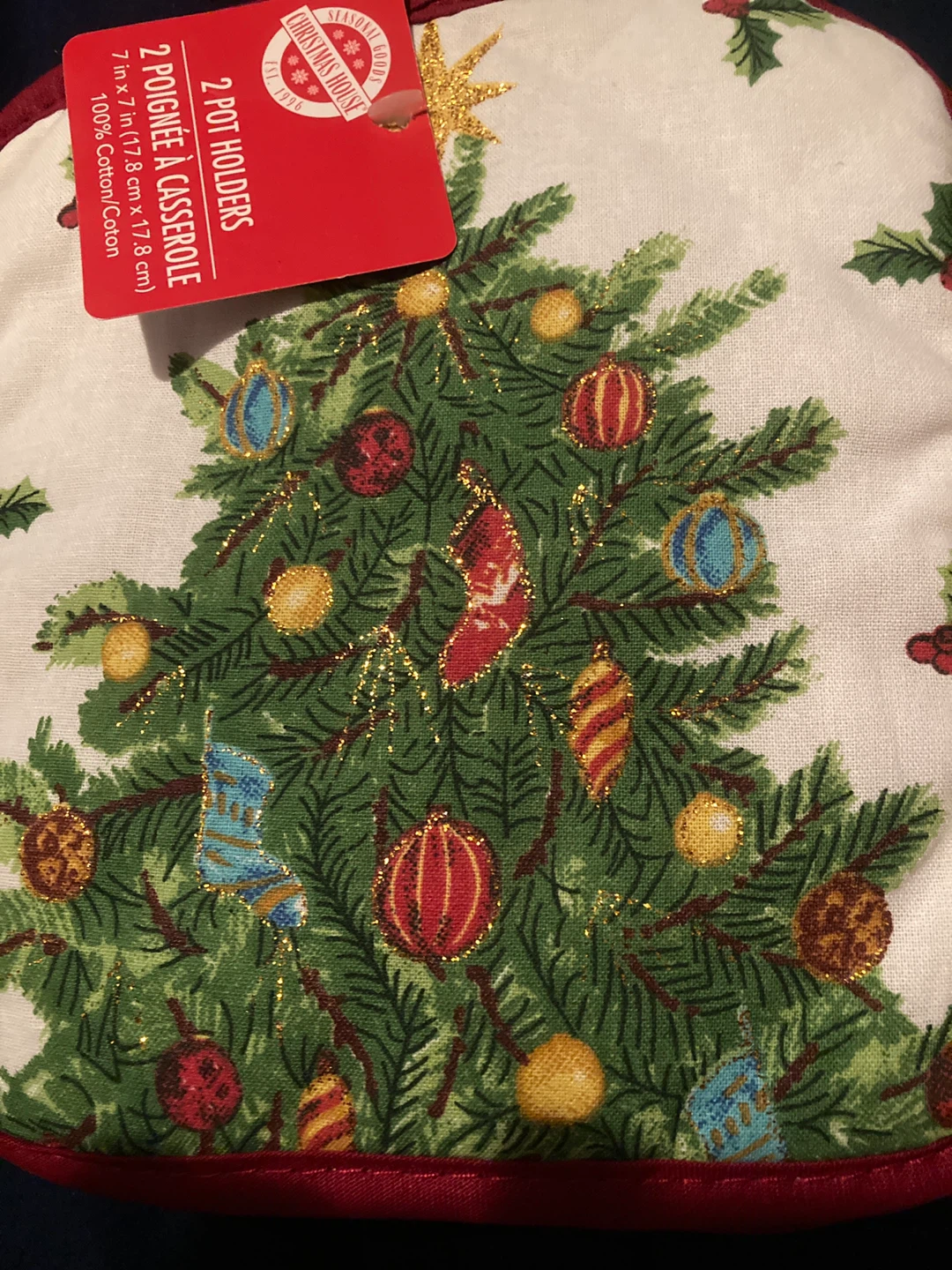 Holiday Sparkling Golden Christmas Tree design Pot Holders - New - photo 2