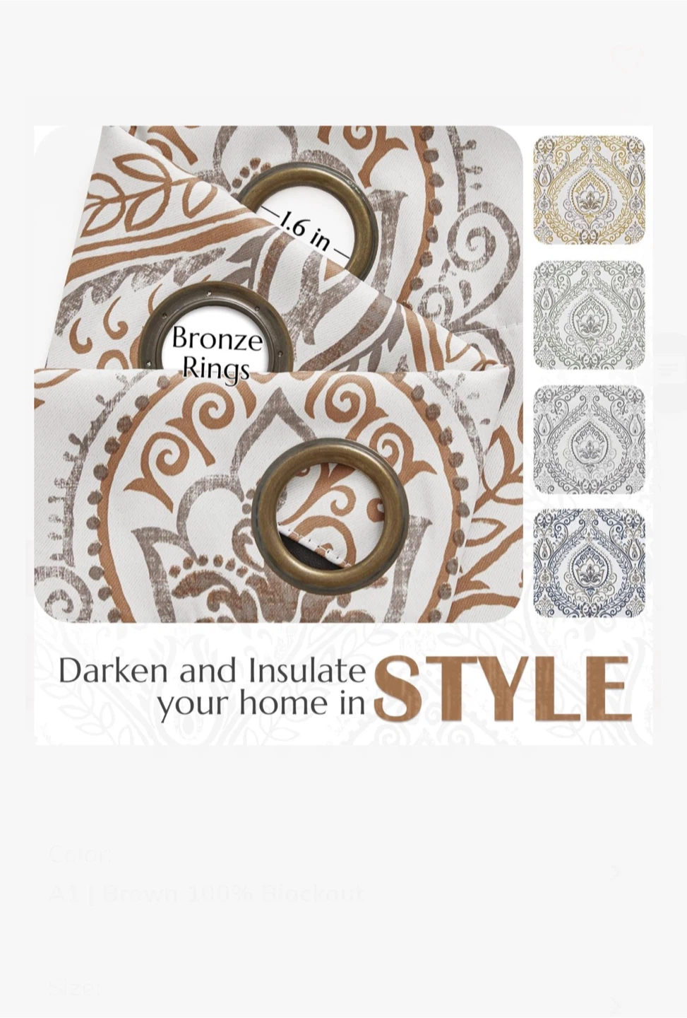 Bronze Patterned Blackout Curtains - photo 4