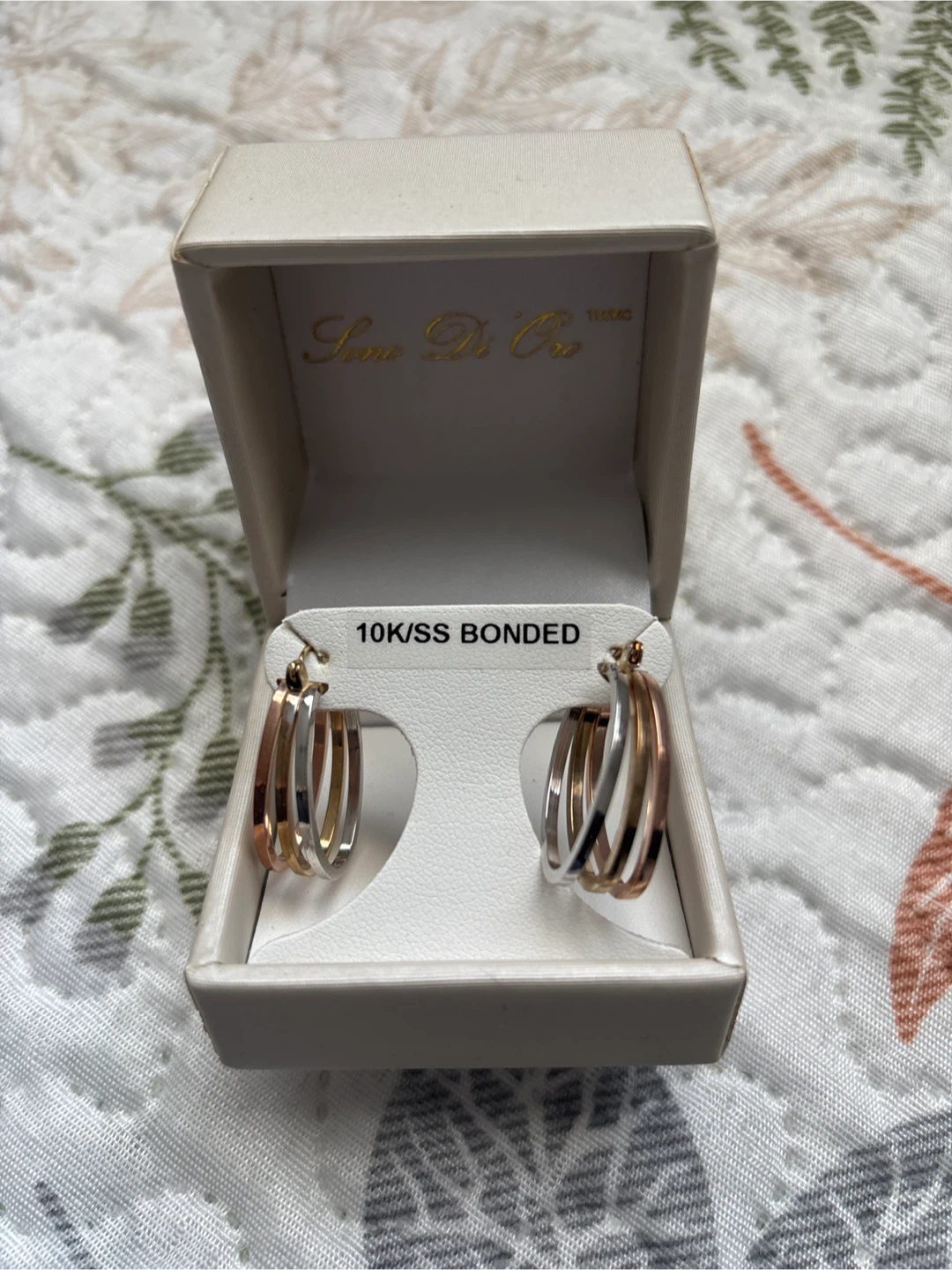 Sono Di Oro 10K/SS Hoop Earrings