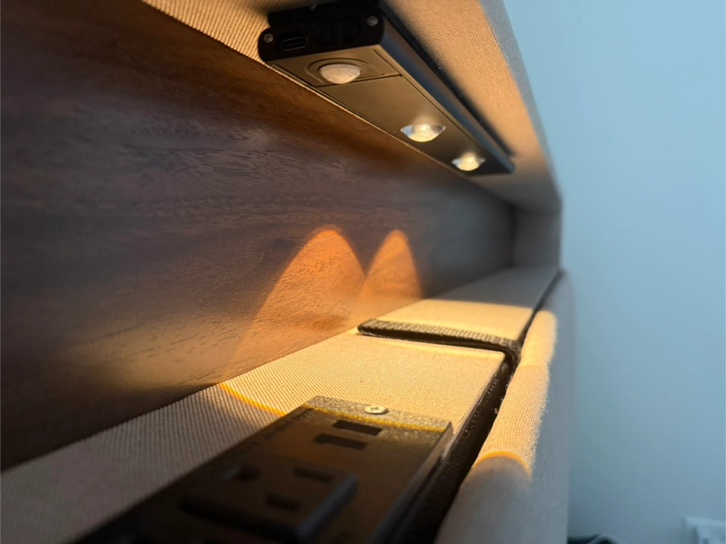 Upholstered Bed Frame with Built-in sensor Lighting & Power - photo 2