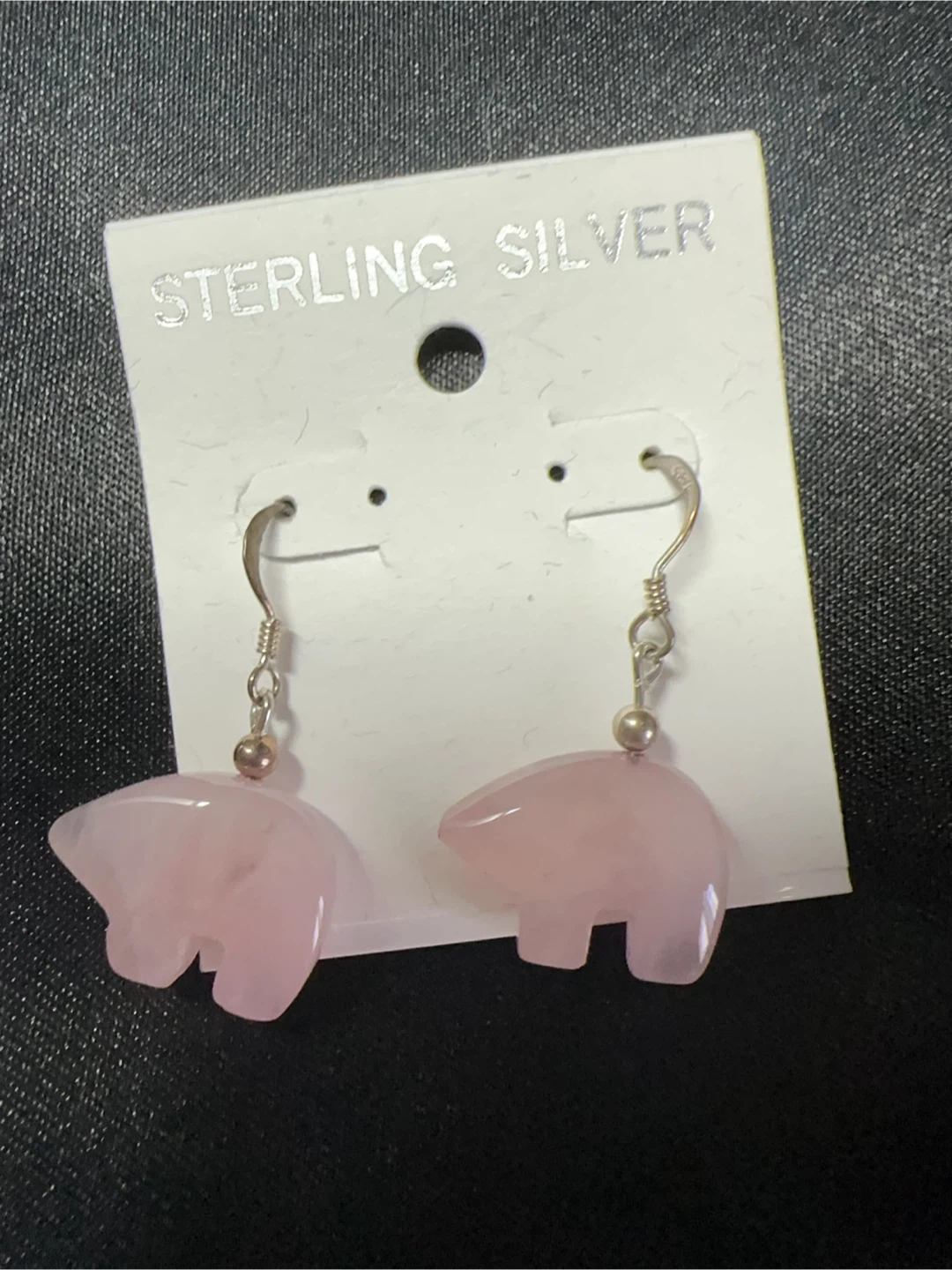 Sterling Silver Rose Quartz Fetish Animal Zuni Bear Earrings - photo 2
