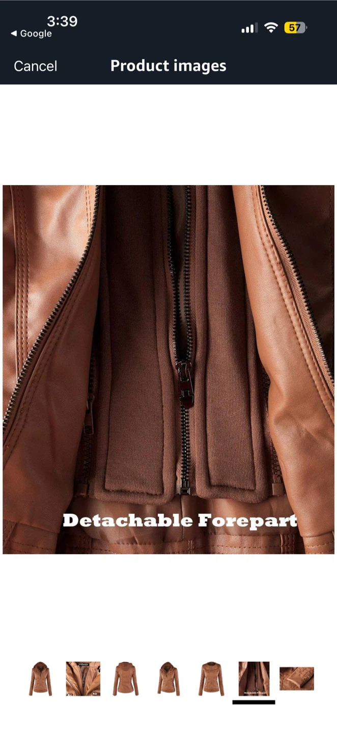 Brown Faux Leather Hooded Jacket - Size Medium - photo 5
