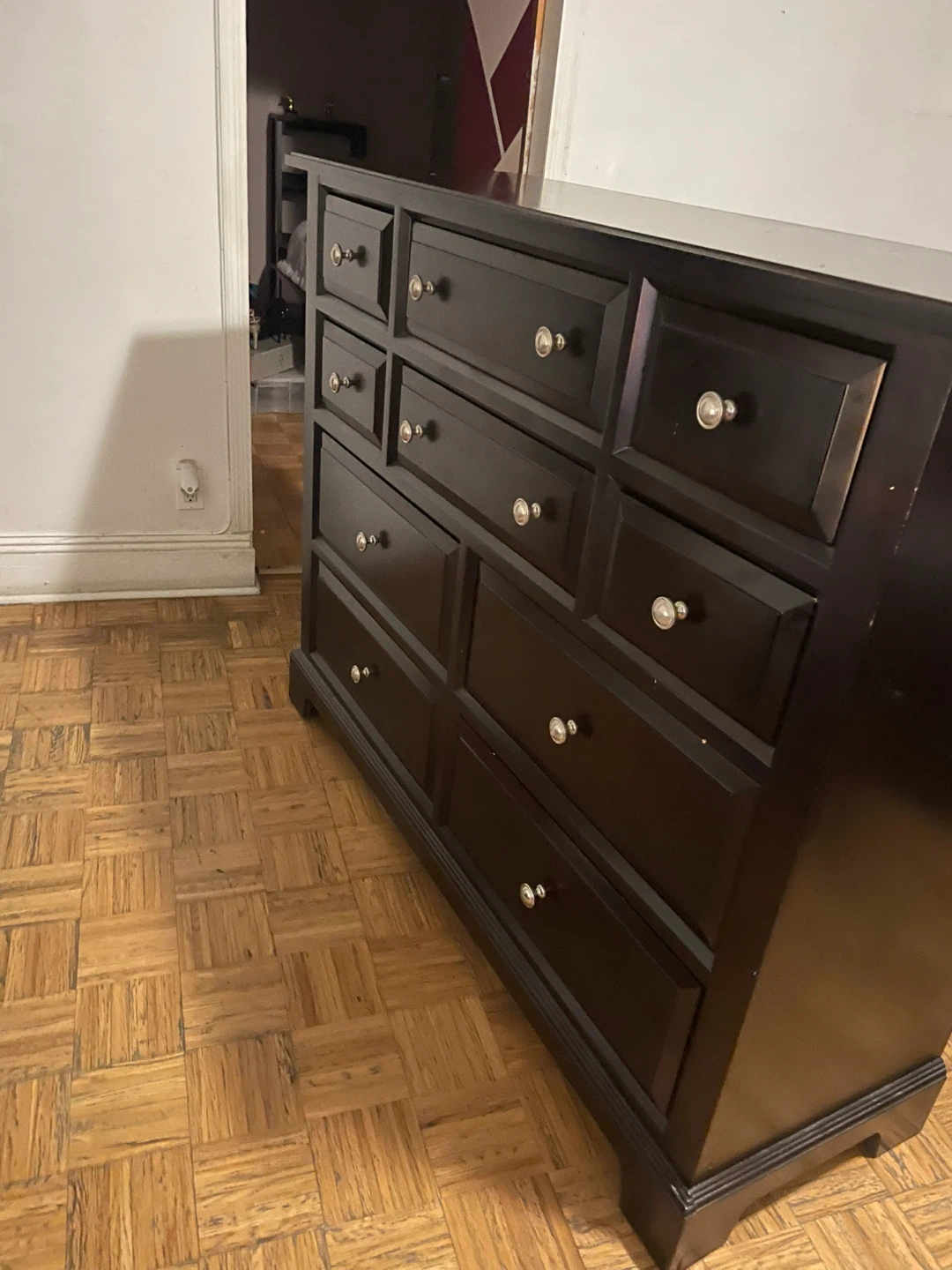 Dark Brown Wood Dresser - 9 Drawers