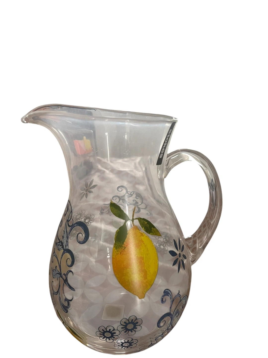 Glass Pitcher with Floral and Lemon Design
