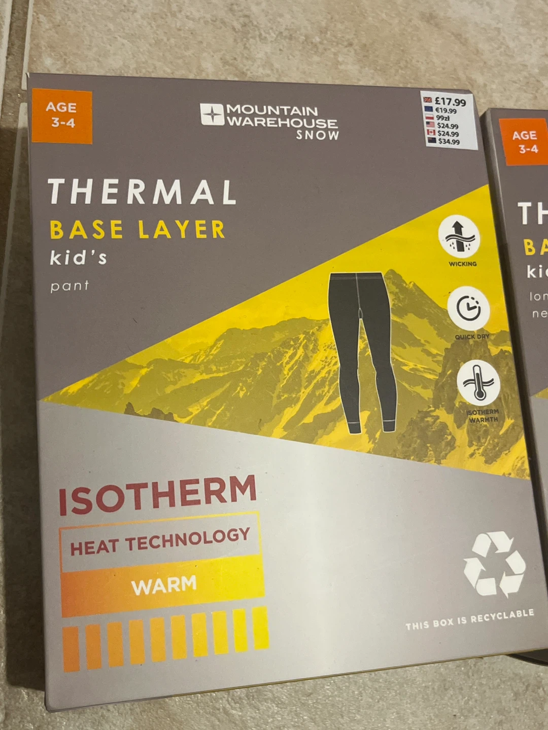 Mountain Warehouse Thermal Base Layer Kids, Age 3-4