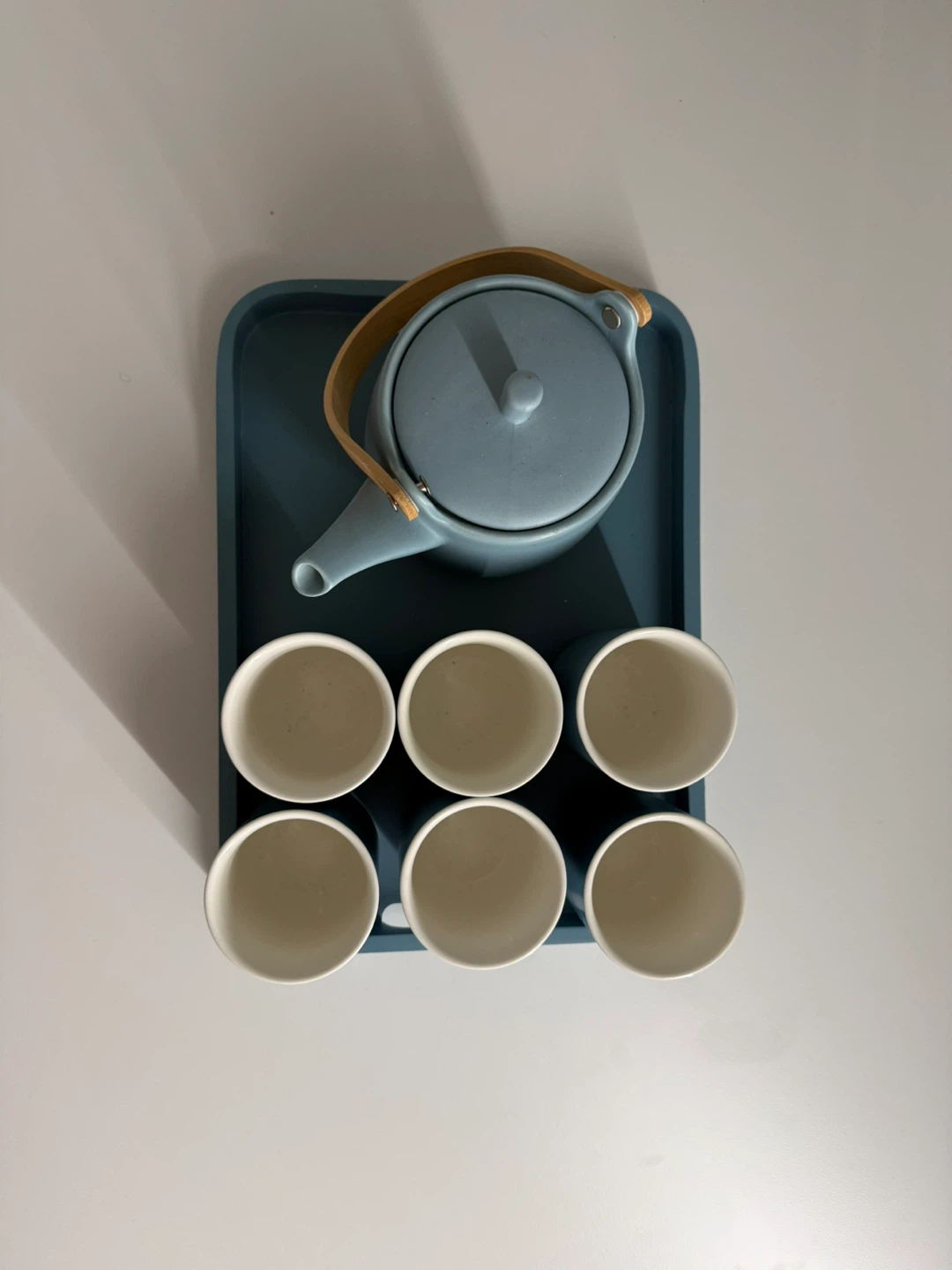 Japanese Style Blue Ceramic Tea Set with Tray - photo 2