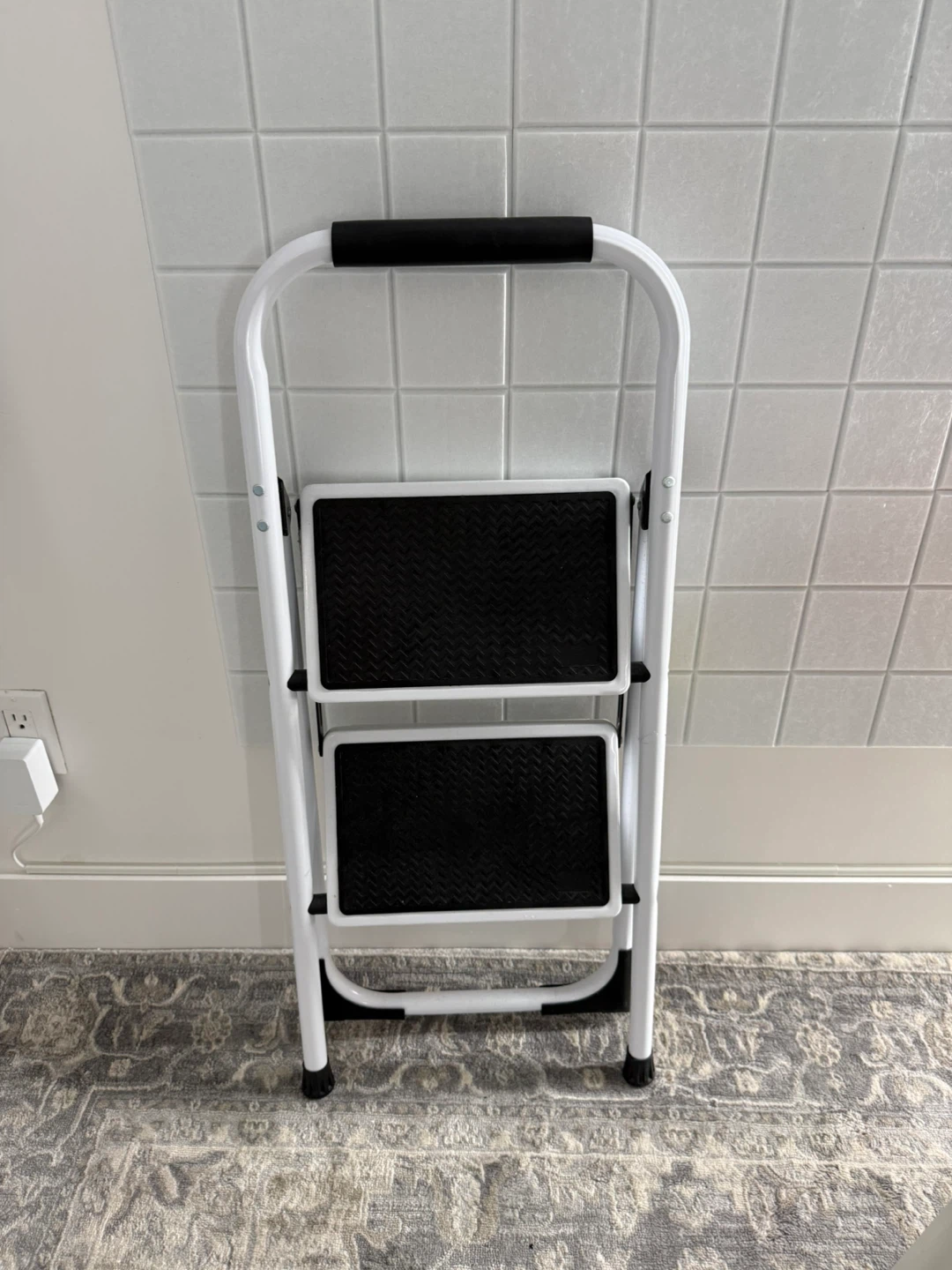 Two-Step Ladder - White Frame, Black Steps