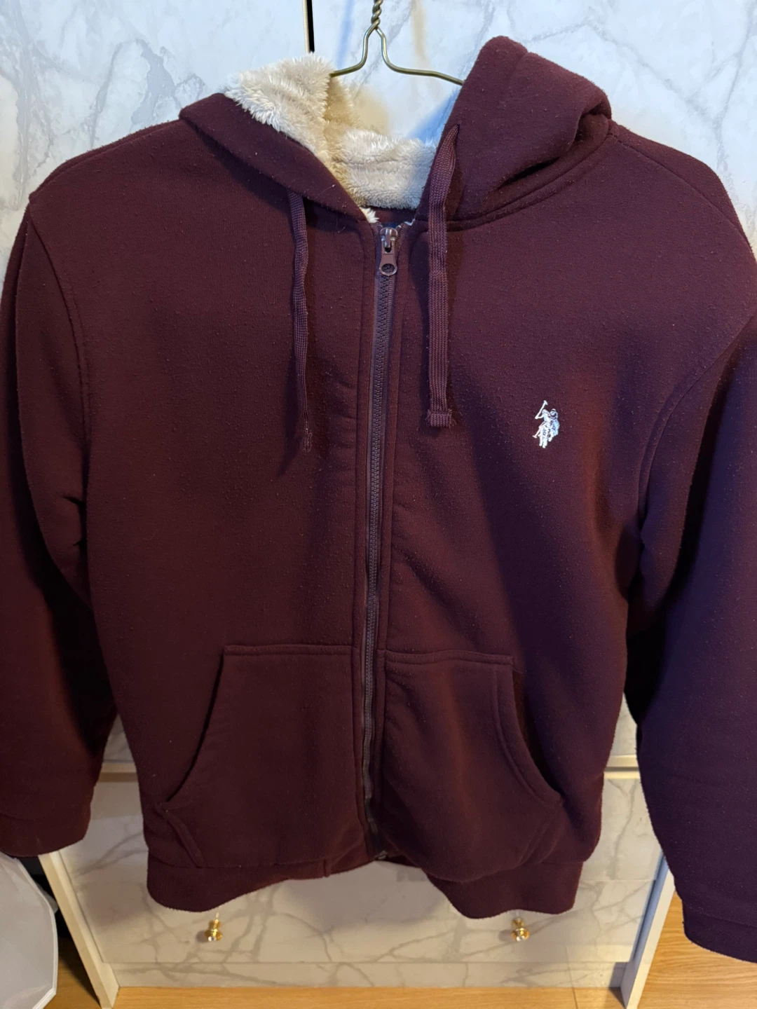 Men U.S. Polo Assn. Burgundy Fur-Lined Hoodie - M - photo 2