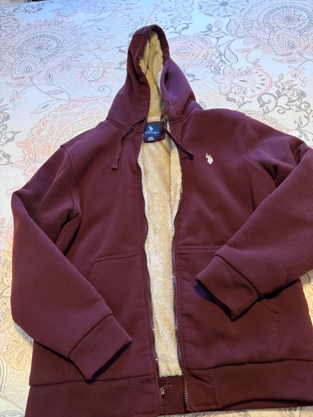 Men U.S. Polo Assn. Burgundy Fur-Lined Hoodie - M - photo 4