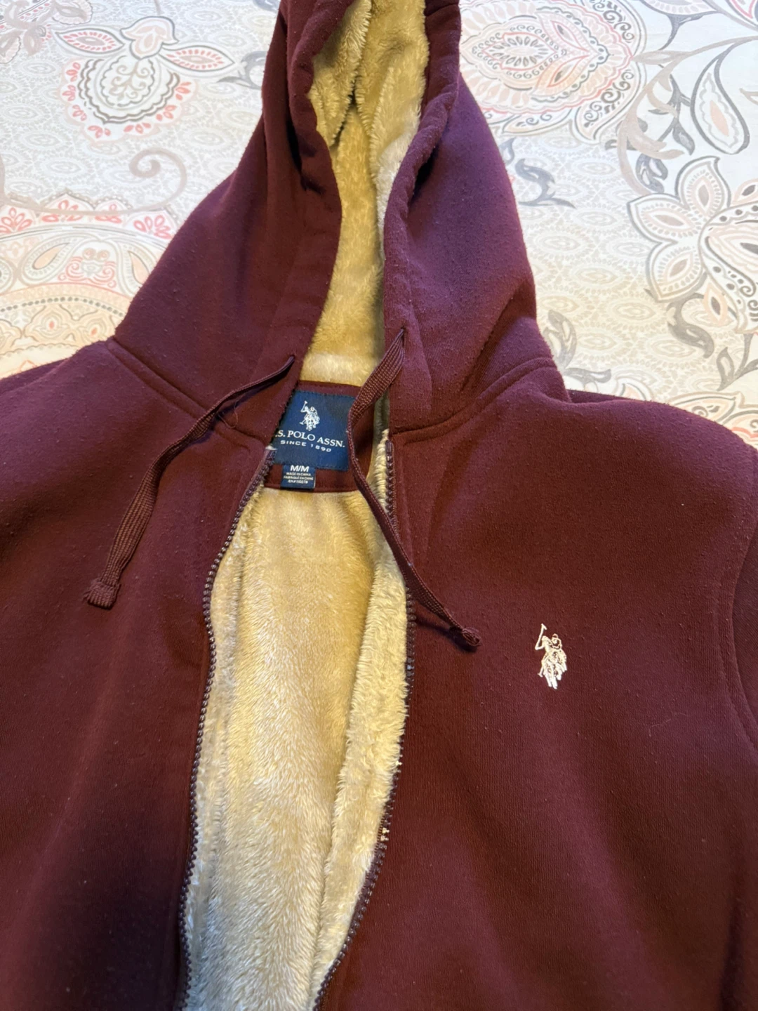 Men U.S. Polo Assn. Burgundy Fur-Lined Hoodie - M - photo 5