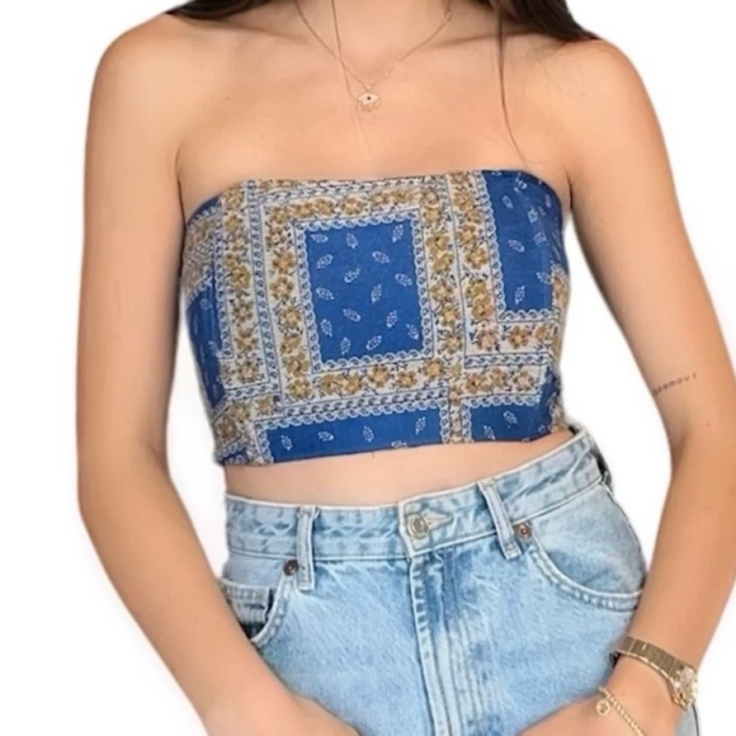Blue Patterned Tube Top Size S and M