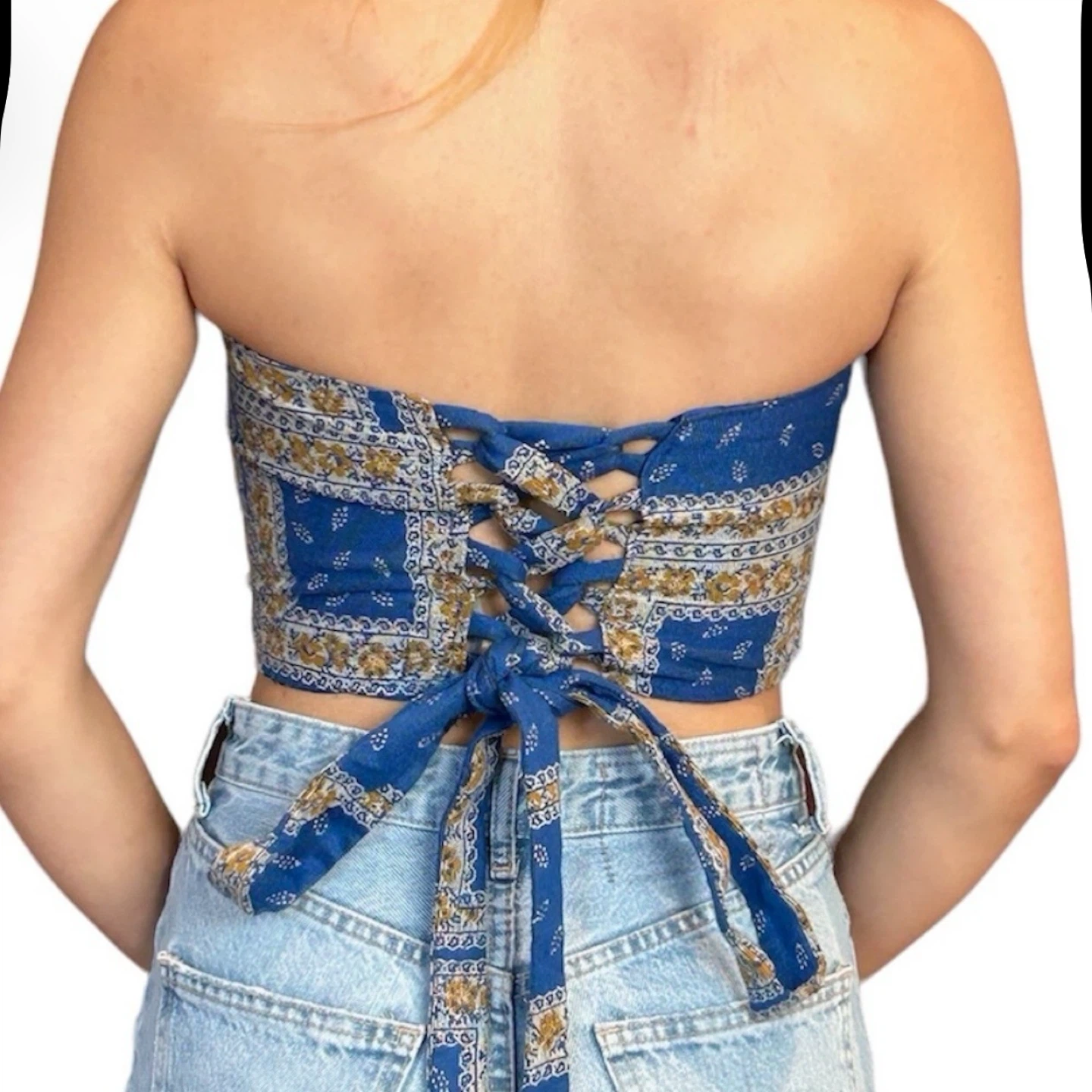 Blue Patterned Tube Top Size S and M - photo 2