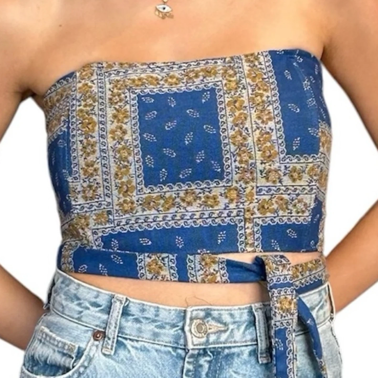 Blue Patterned Tube Top Size S and M - photo 3