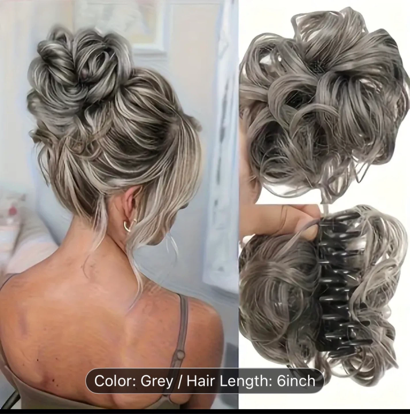 🧡Grey Claw Clip Hair Bun Extension - 6 inch - photo 4