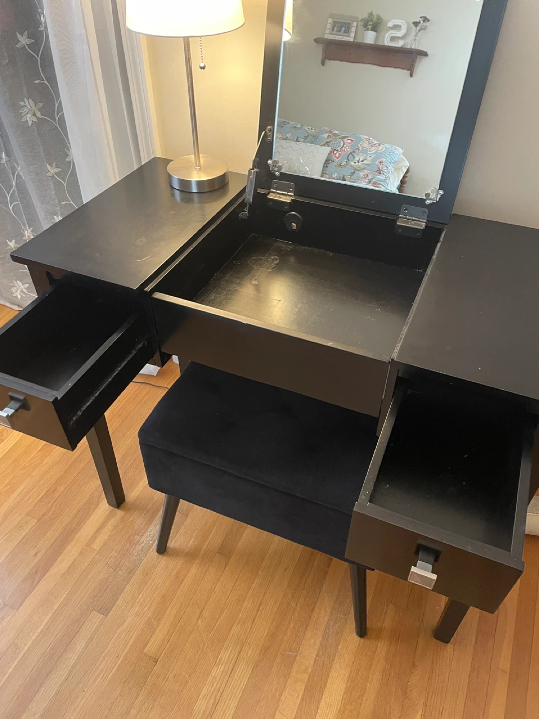 Black Vanity Table with Stool - photo 3
