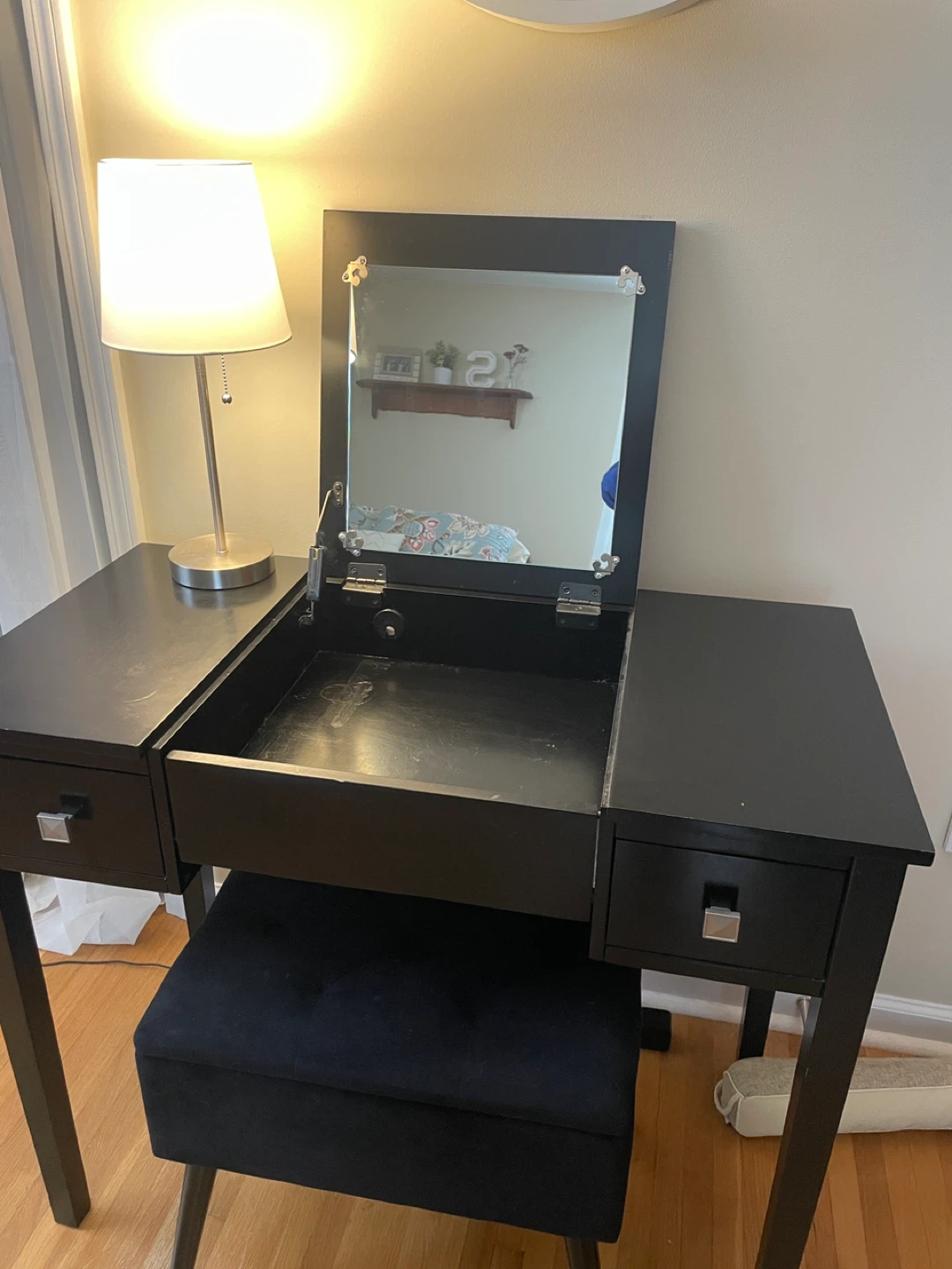 Black Vanity Table with Stool - photo 2