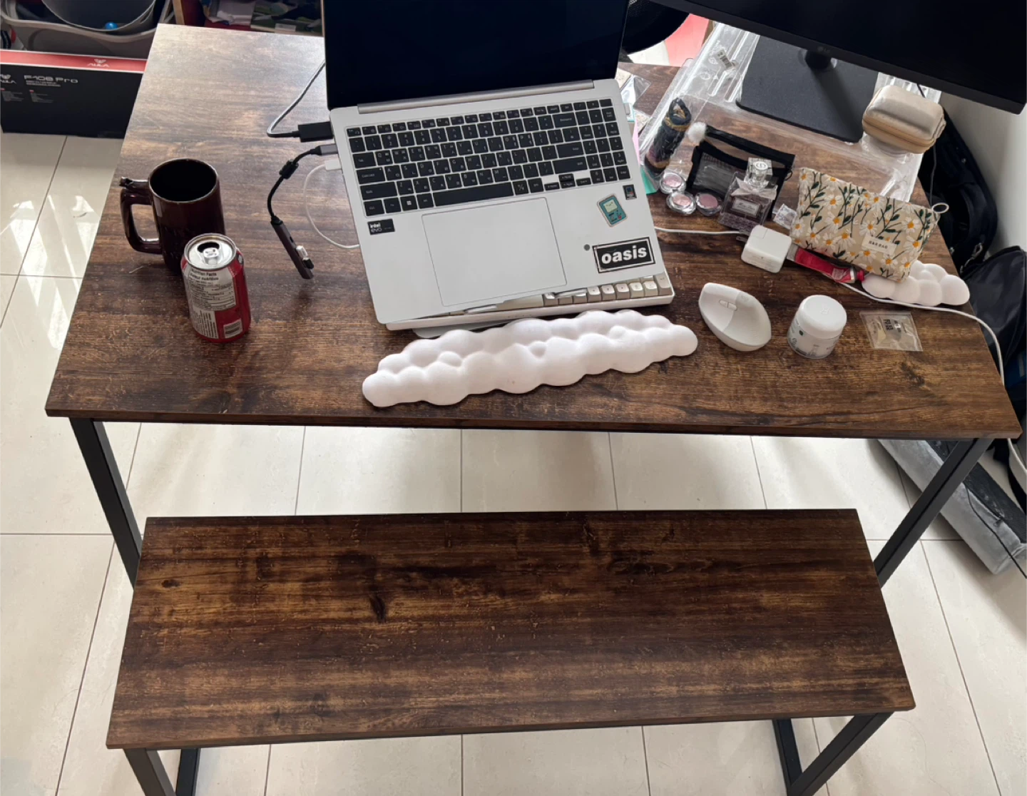Wood and Metal Desk with Bench
