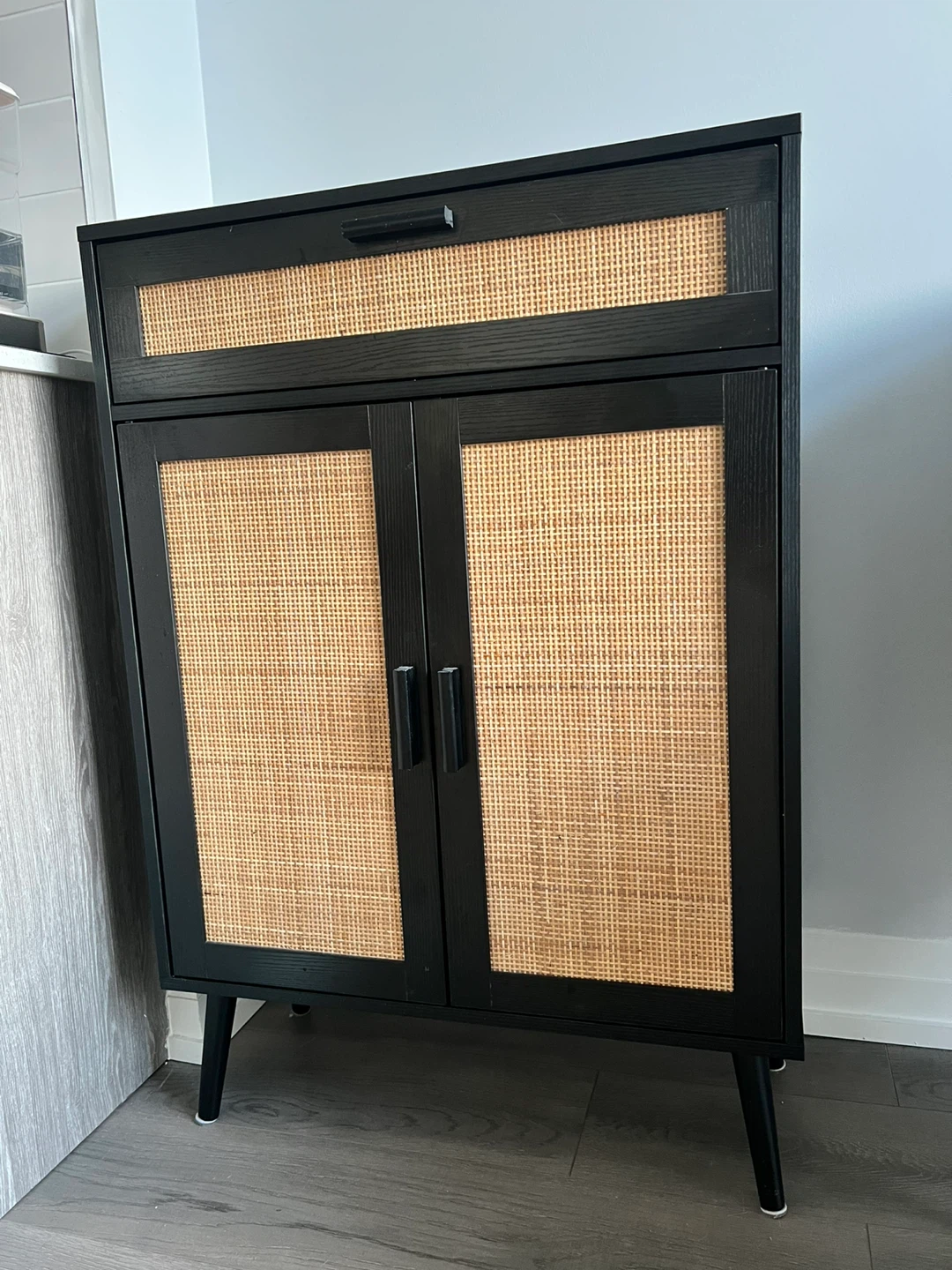 Moving sale- black rattan storage cabinet