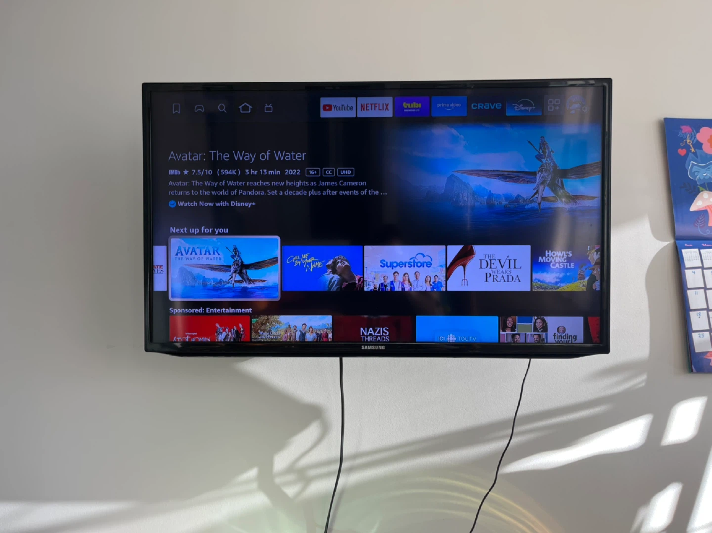 Samsung TV (35x20in) + Amazon fire tv stick HD + TV mount